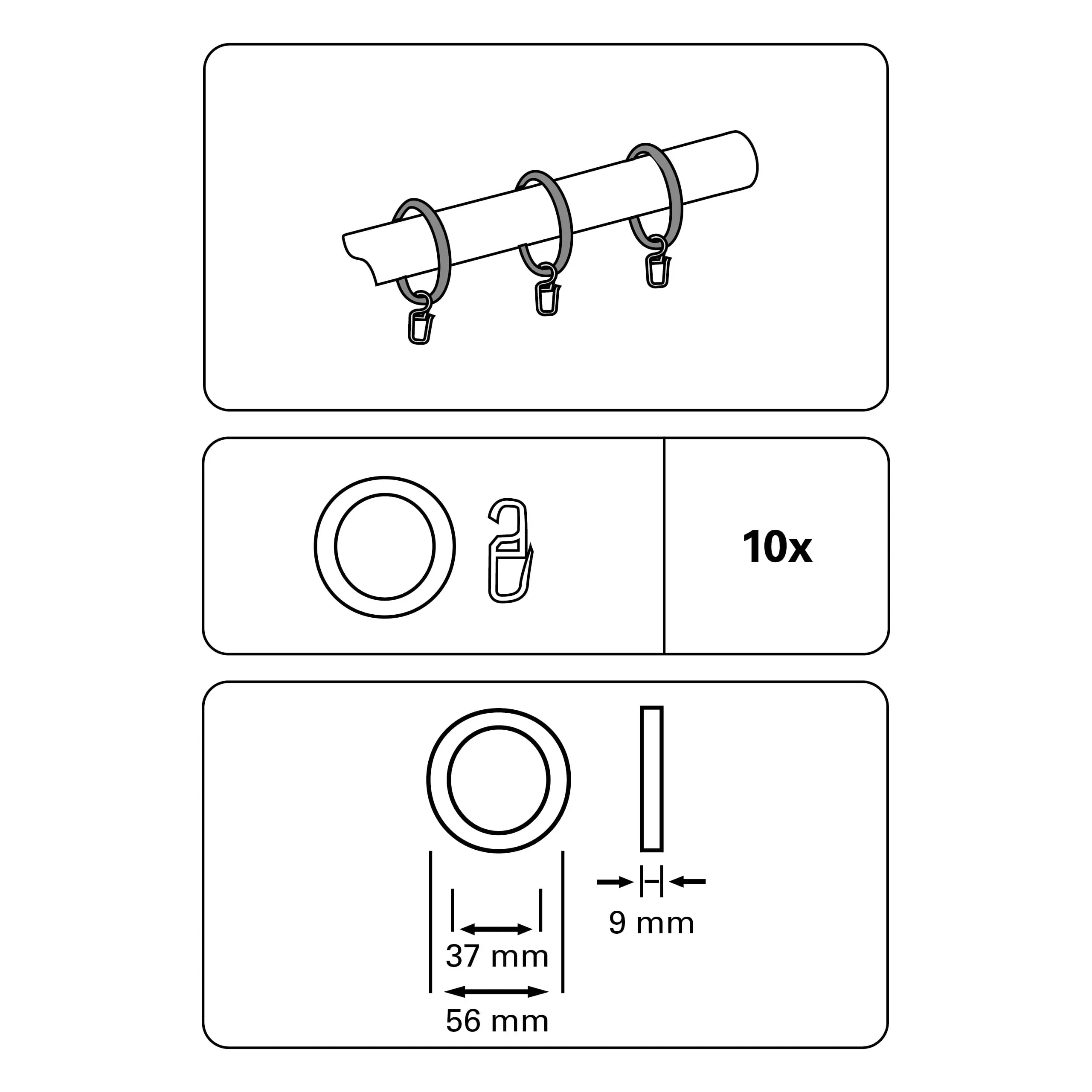 Gardinia Gardinenringe mit Faltenlegehaken für Ø 28 mm buche-optik - 10 Stück