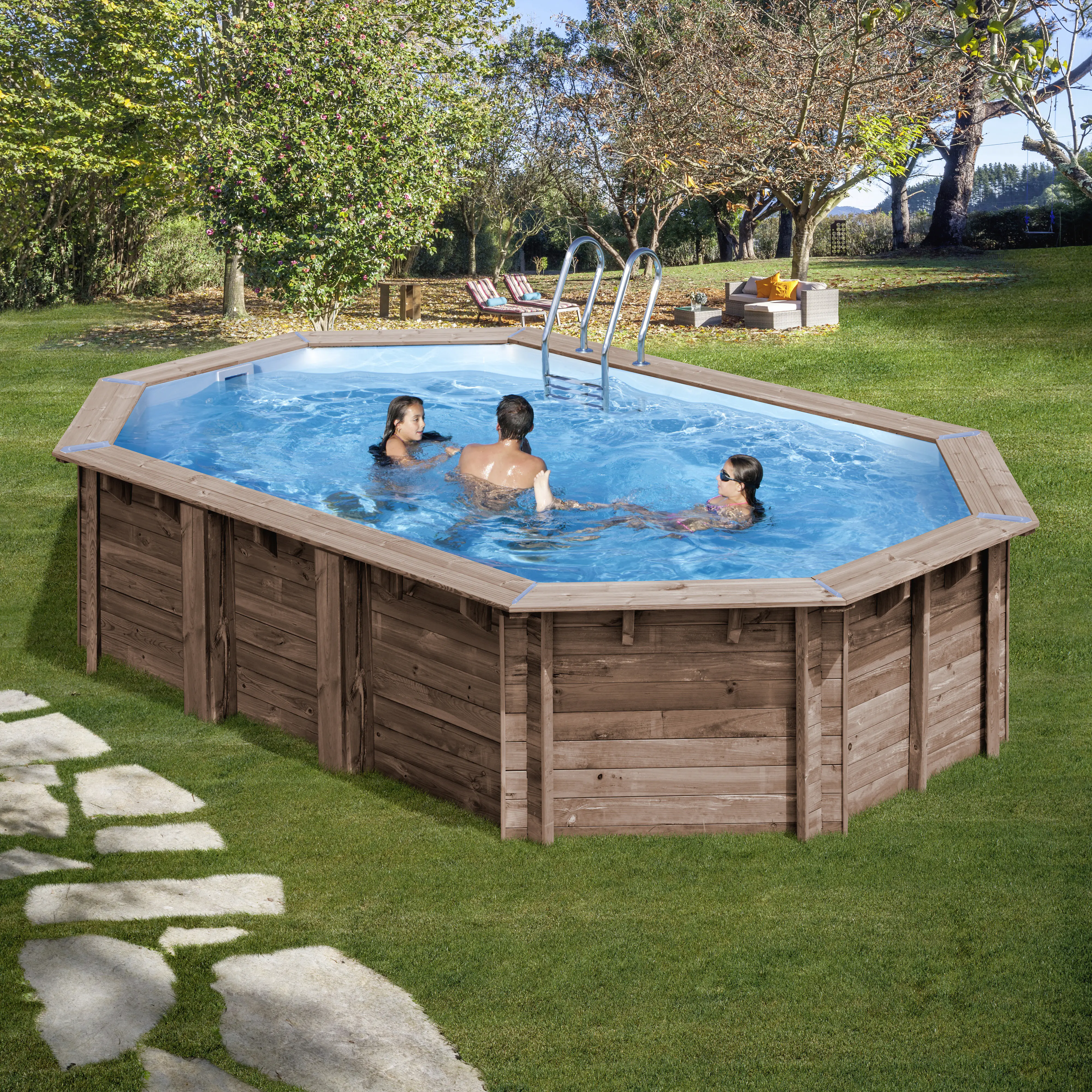 Gre Holzpool Macadamia Komplett-Set oval 632 x 335 x 130 cm natur