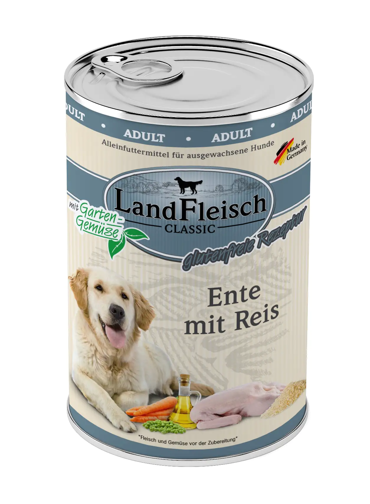 LandFleisch Dog Classic Hundenassfutter Ente mit Reis 400 g