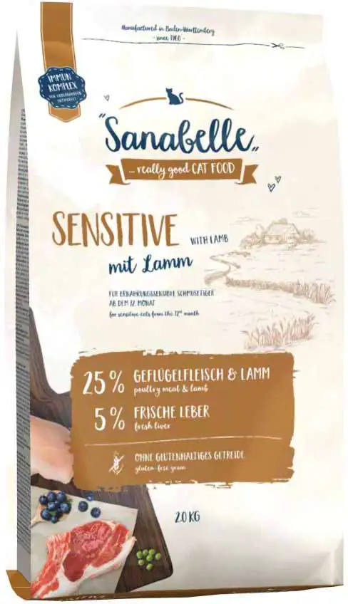 Sanabelle Katzentrockenfutter Sensitive mit Geflügel und Lamm für ernährungssensible Katzen 2 kg