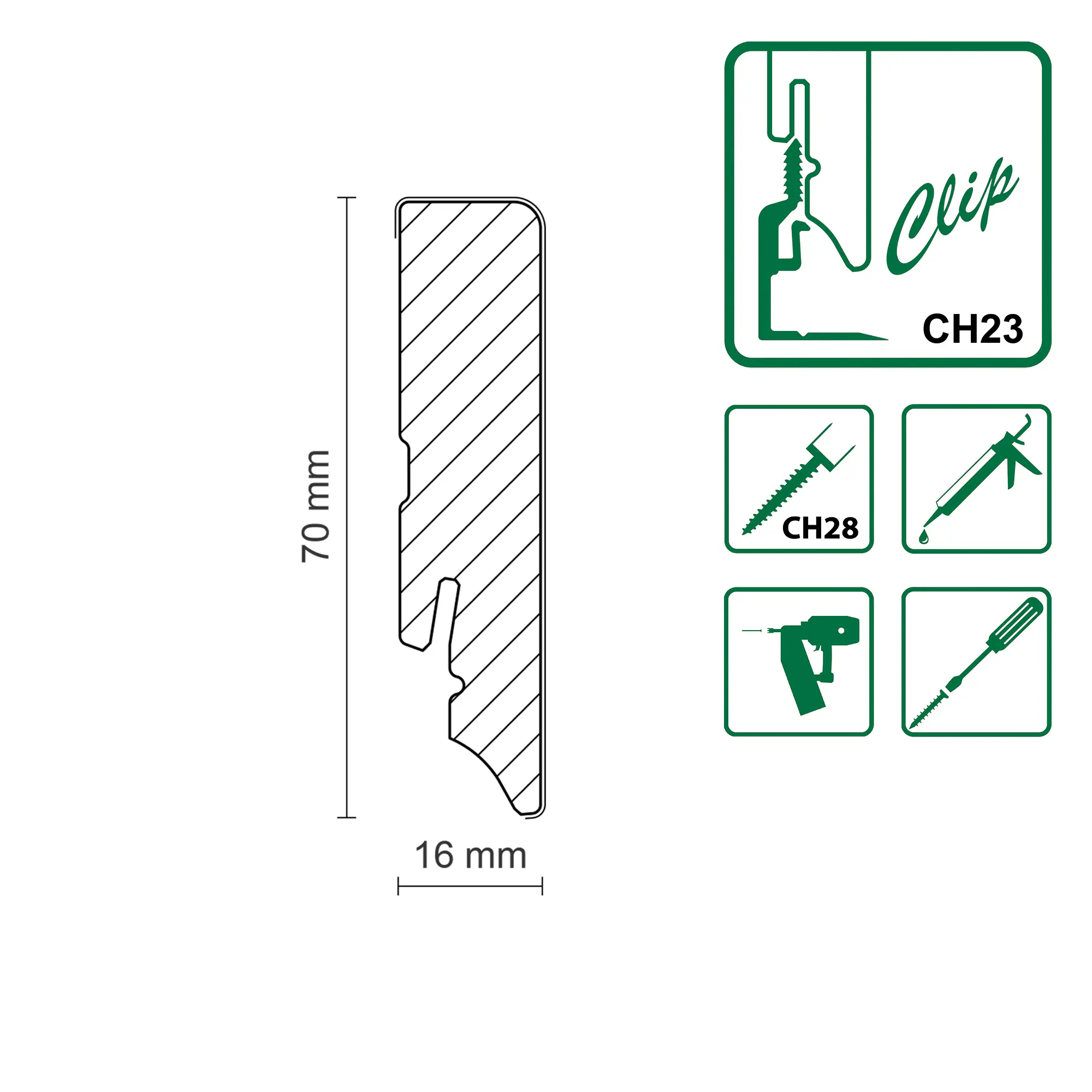 Neuhofer Fußleiste 240 cm x 70 x 16 mm foliert weiß