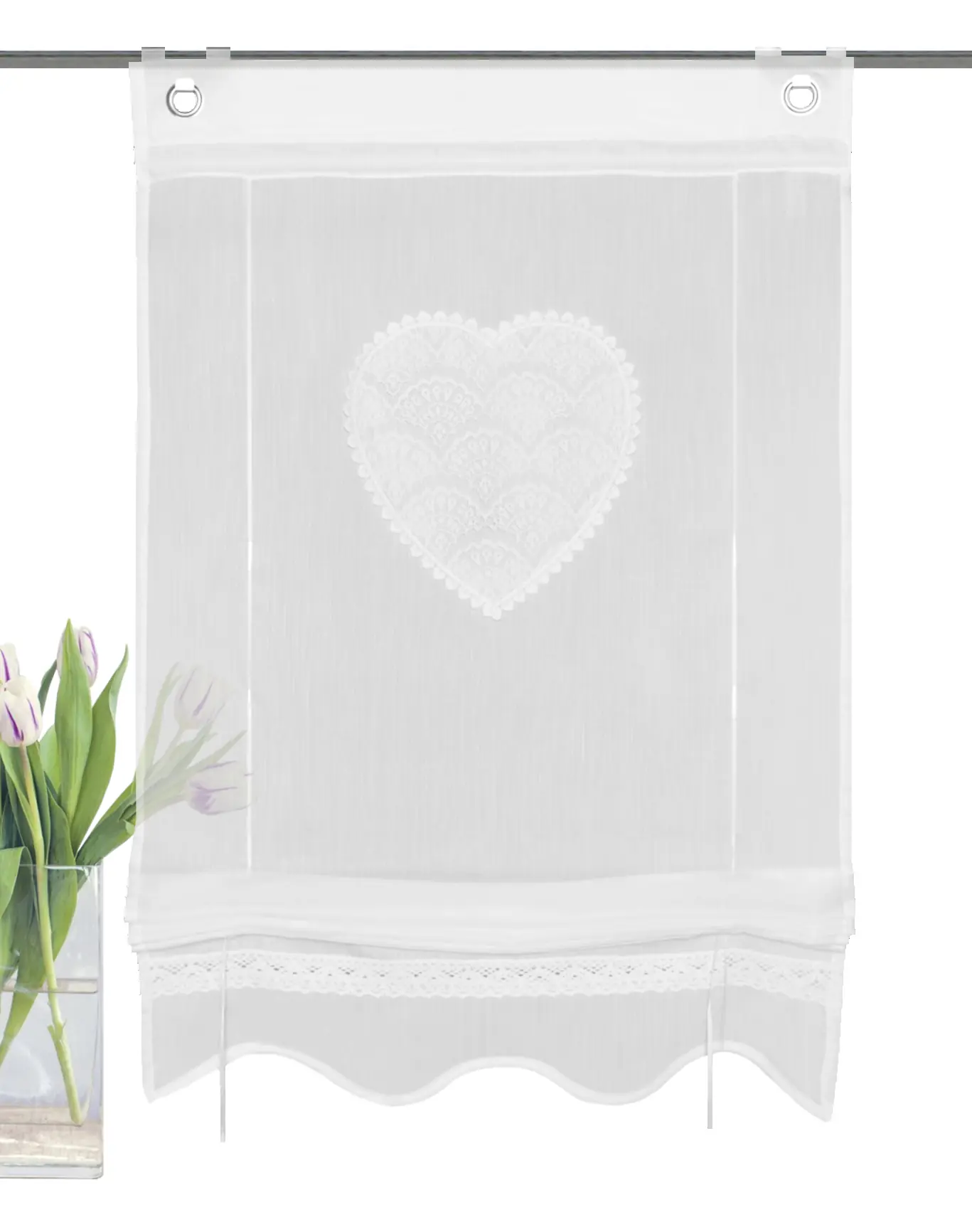 Bändchenrollo bestickt Corazon weiß 130 x 60 cm 