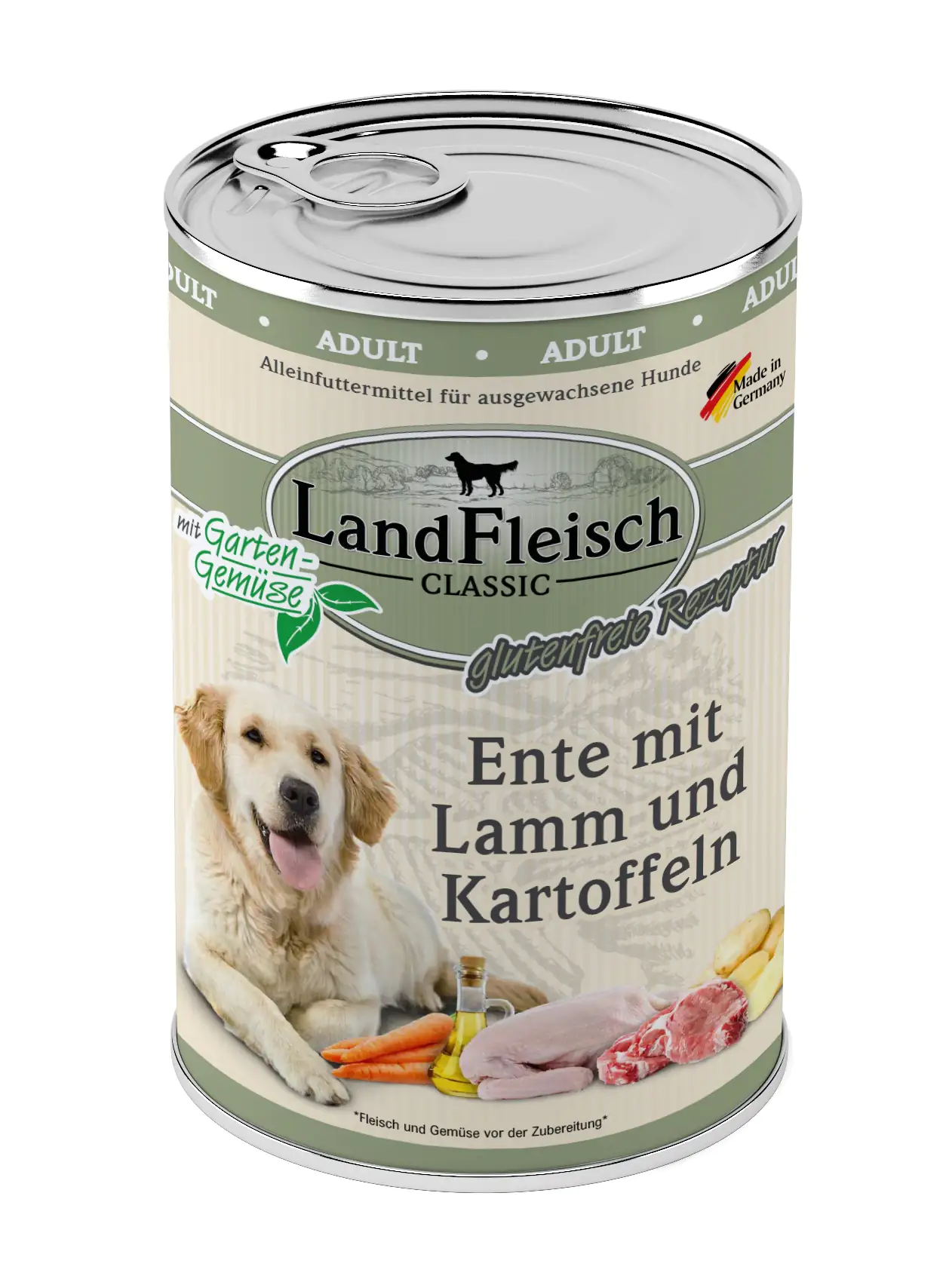 LandFleisch Dog Classic Hundenassfutter Ente mit Lamm+Kart. 400 g