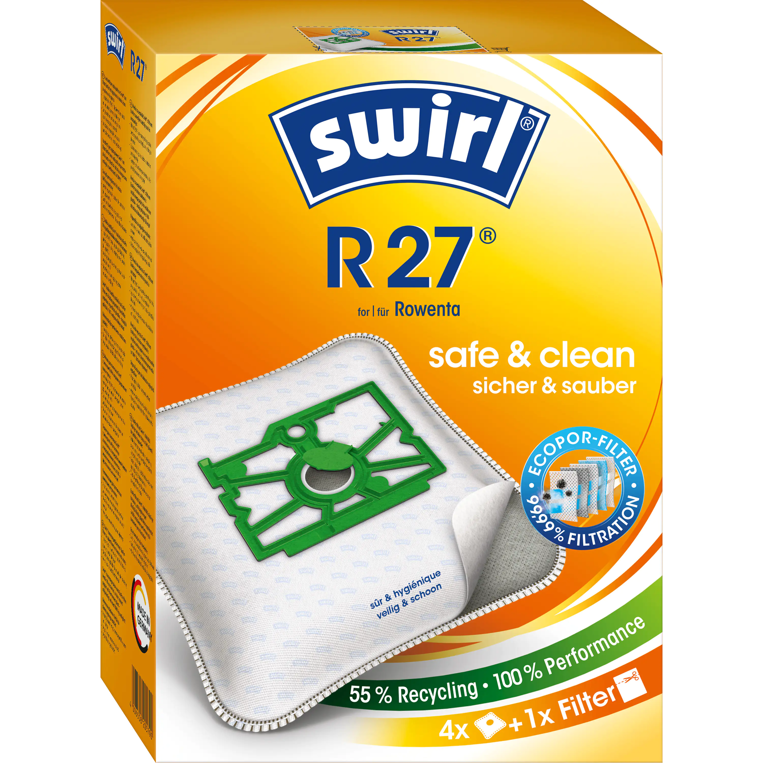 Swirl R 27 EcoPor Staubsaugerbeutel 4 Staubbeutel + 1 Filter Swirl R 27 EcoPor Staubsaugerbeutel 4 Staubbeutel + 1 Filter