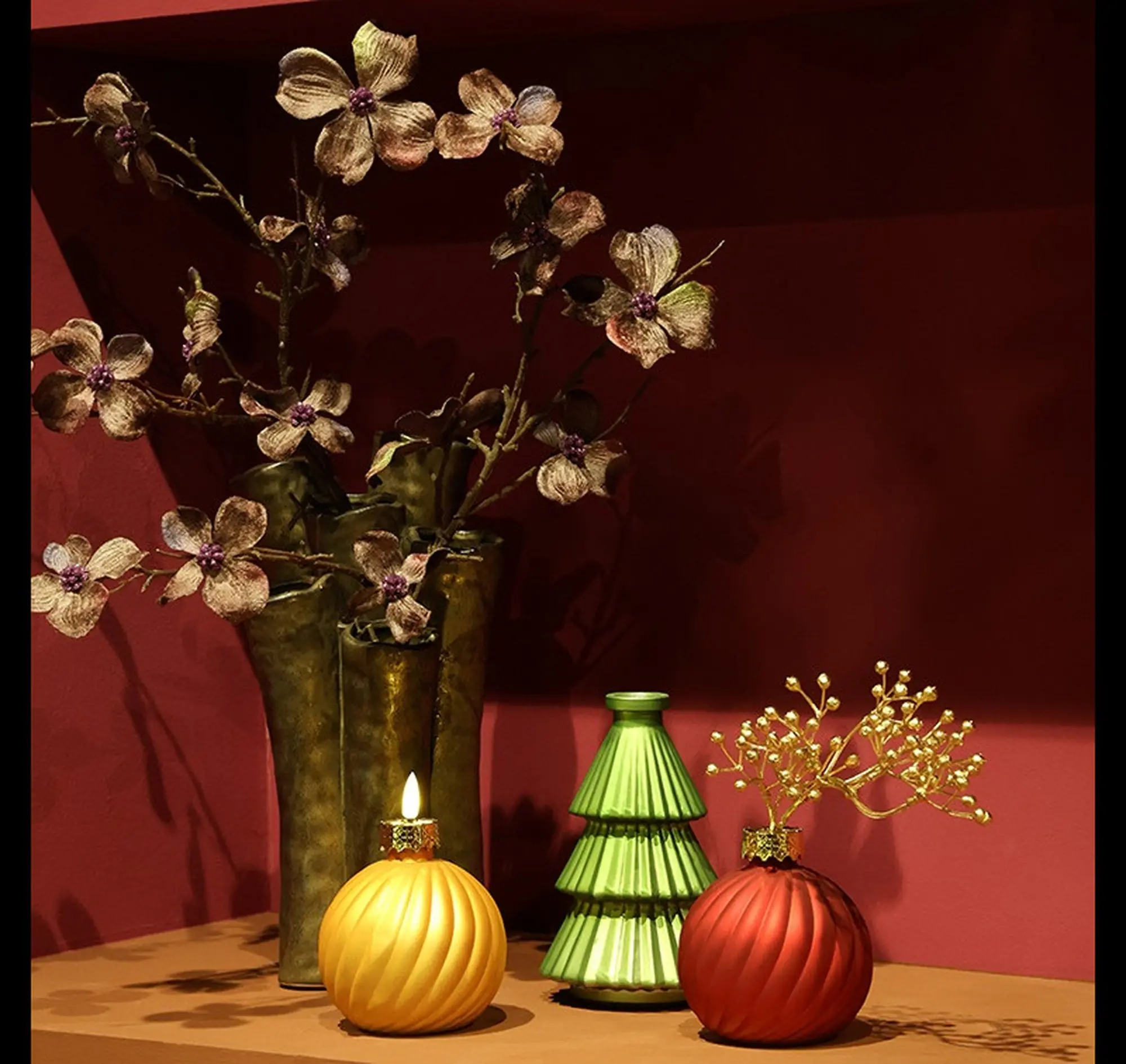 Flamingo LED-Dekokugel Weihnachten mit Timer Glas Ø 10 x 13,6 cm warmweiß dunkelrot