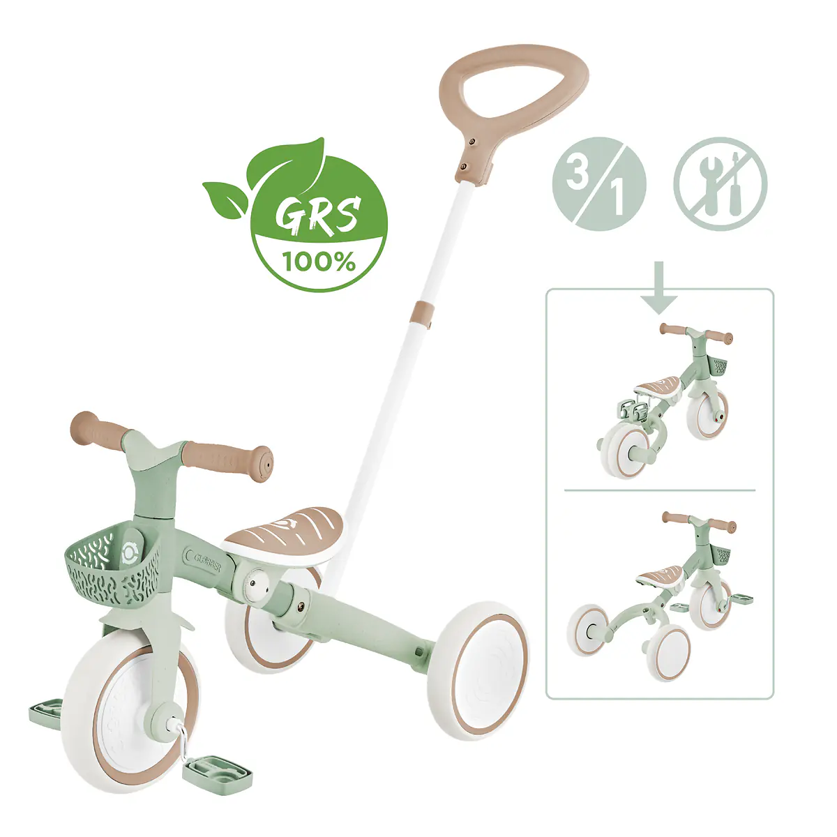 Globber Dreirad für Kinder Learning Trike 3-in-1 Plus salbeigrün