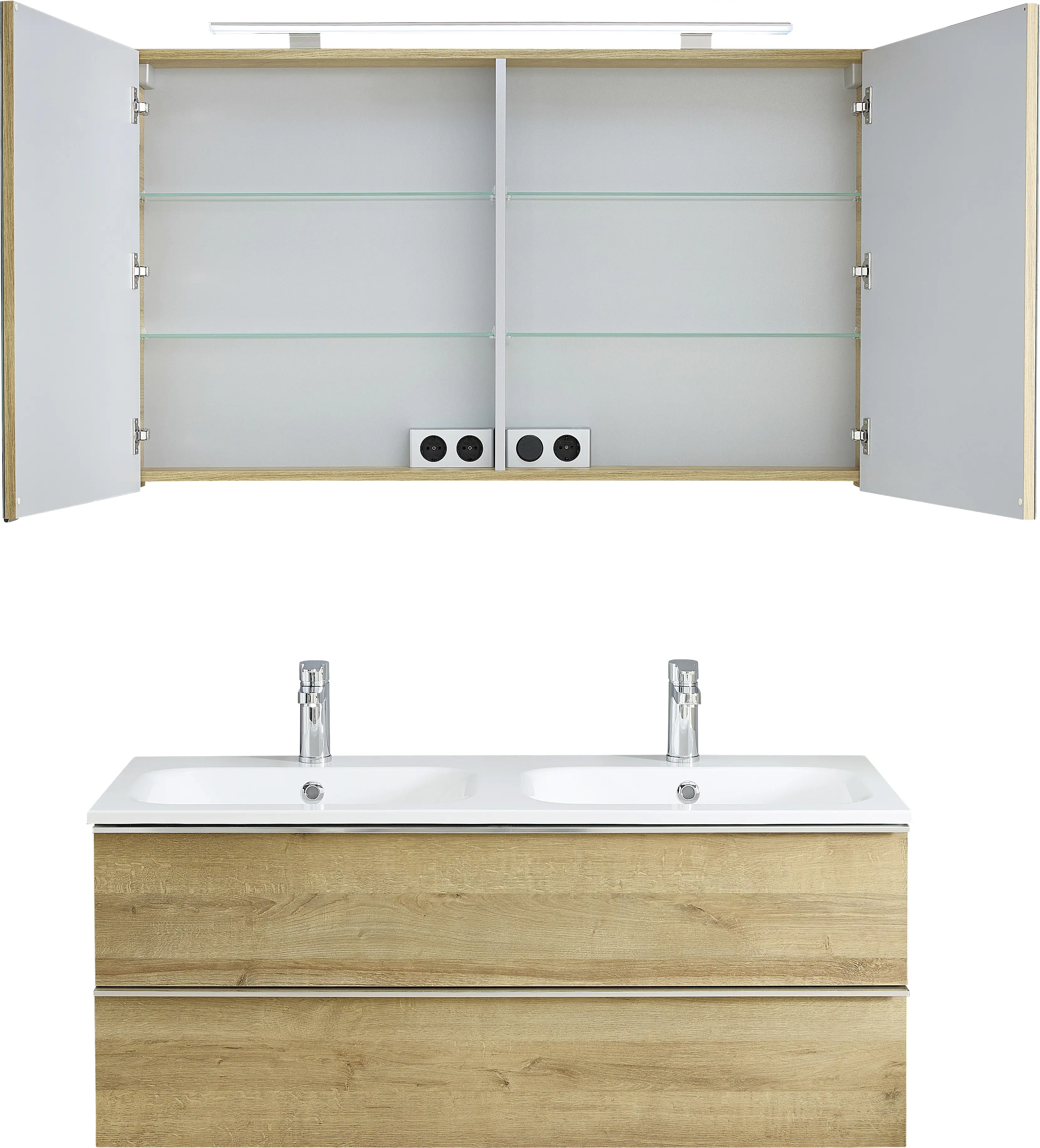 Primaster Bad-Set Düsseldorf Riviera 121 cm LED-Leuchten, Mineralgusswaschtisch