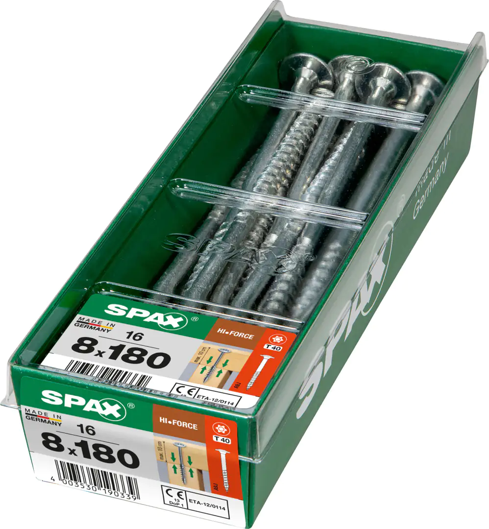 Spax Holzbauschrauben 8.0 x 180 mm TX 40 - 16 Stk. Spax Holzbauschrauben 8.0 x 180 mm TX 40 - 16 Stk.