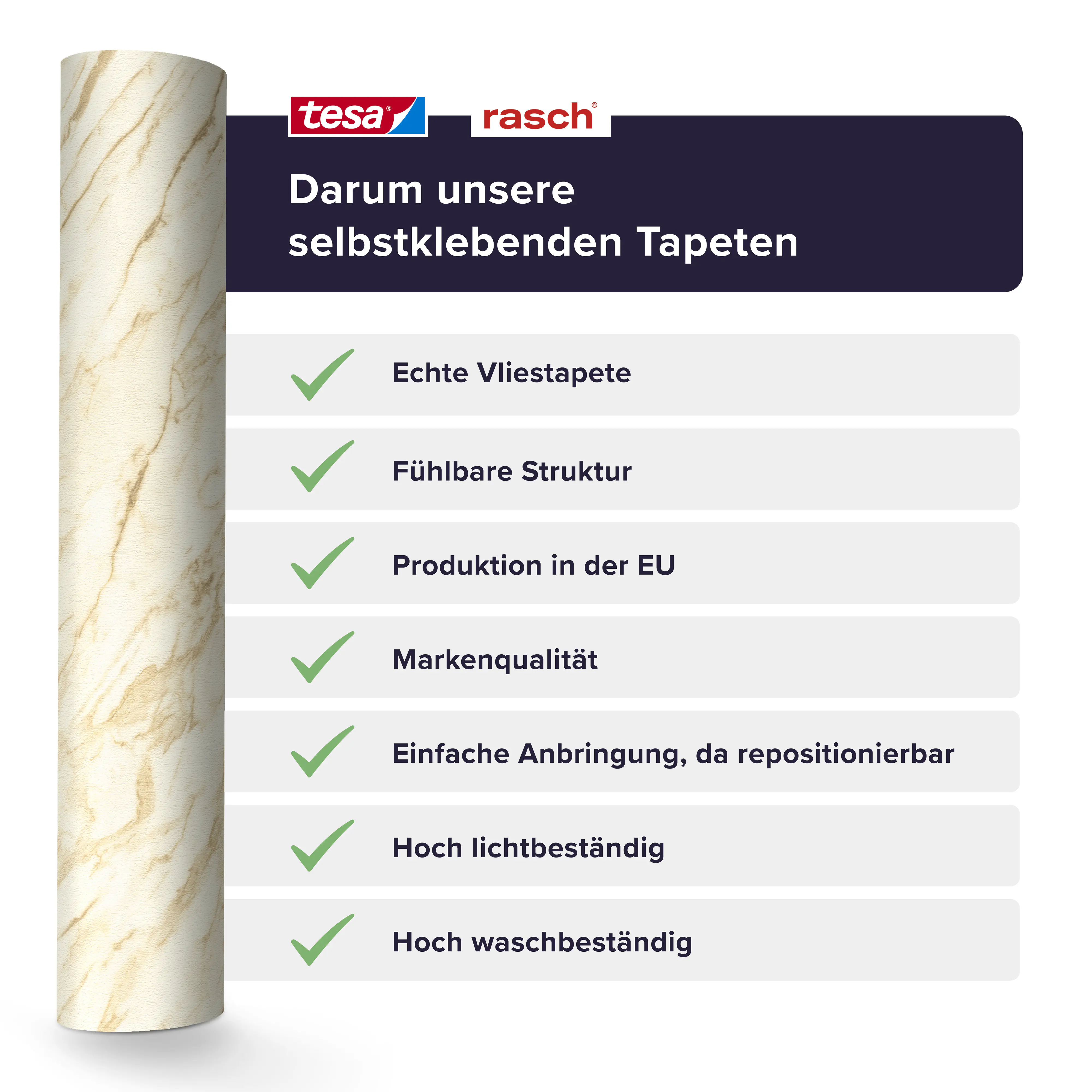 Tesa x Rasch selbstklebende Tapete Carrara Marmor Beton beige 6 x 0,53 m