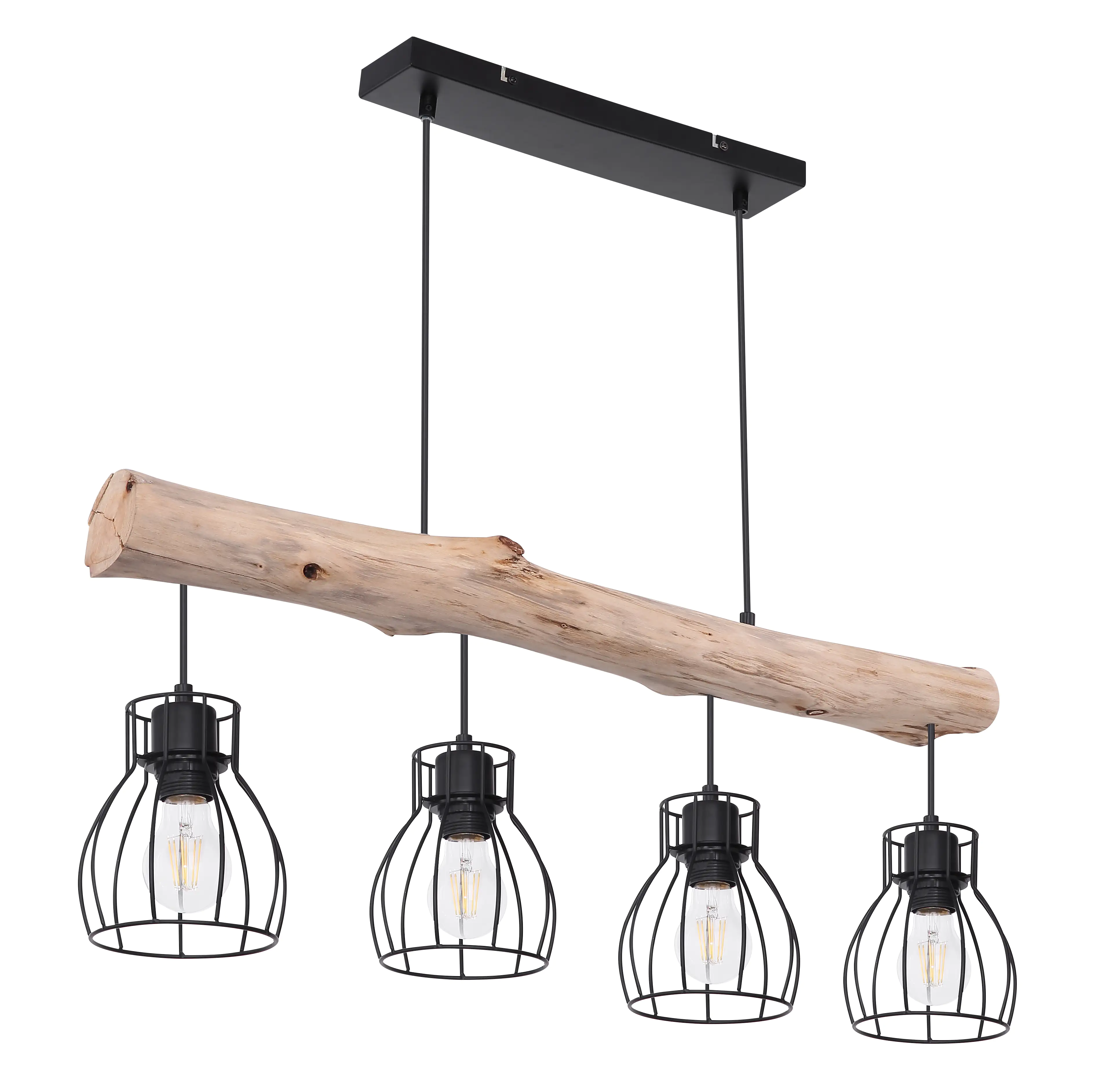9007371389872_4 Globo Hängeleuchte Mina schwarz-holz 82,5 x 13,6 cm E27, max. 40 W