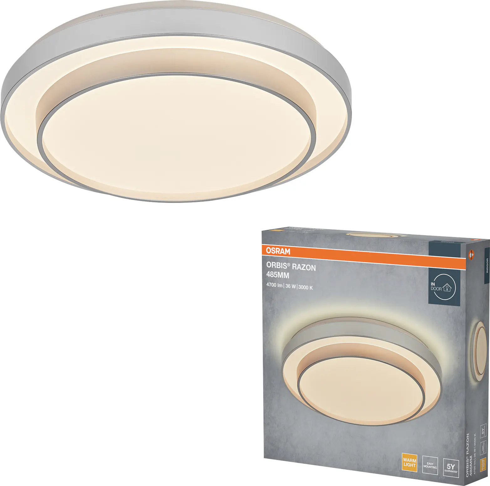 Osram LED-Deckenleuchte Orbis Razon Ø 48,5 cm 36 W silber warmweiß