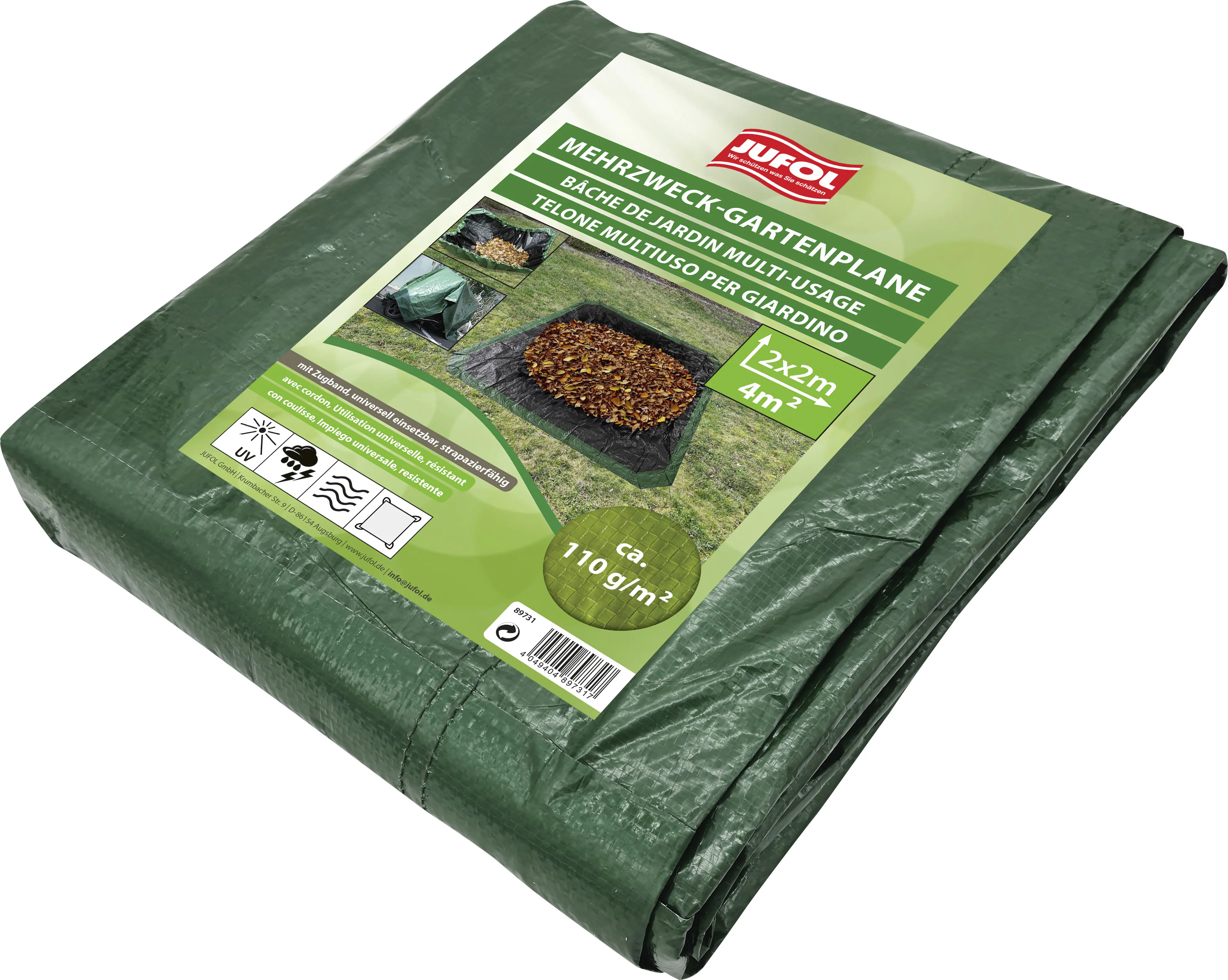 Jufol Abdeckplane 2 x 2 m = 4 m² - 110 g/m² grün