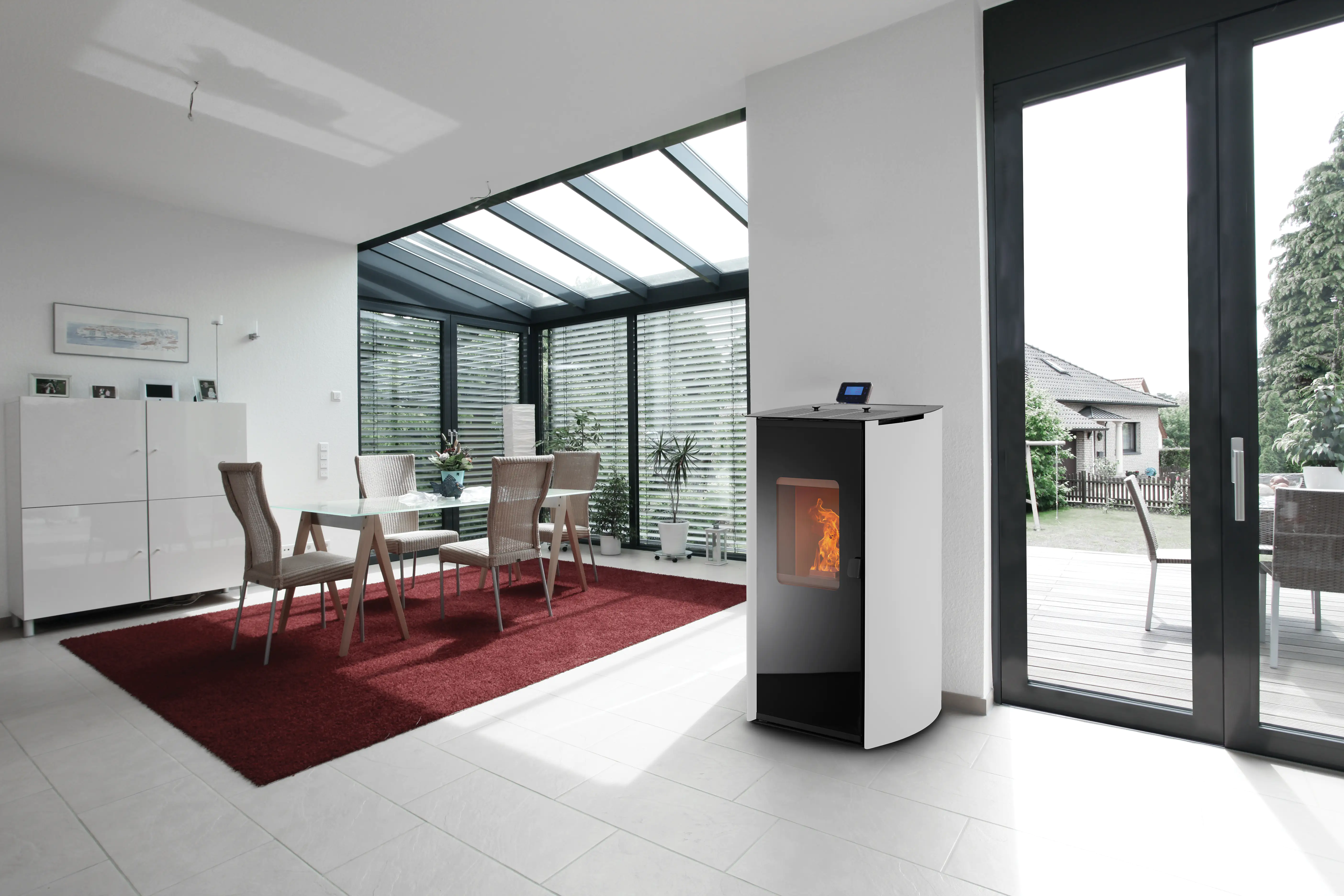 Rowi Pelletofen HPO 9/2 Vetro weiß, WiFi, Raumheizvermögen 200 m³