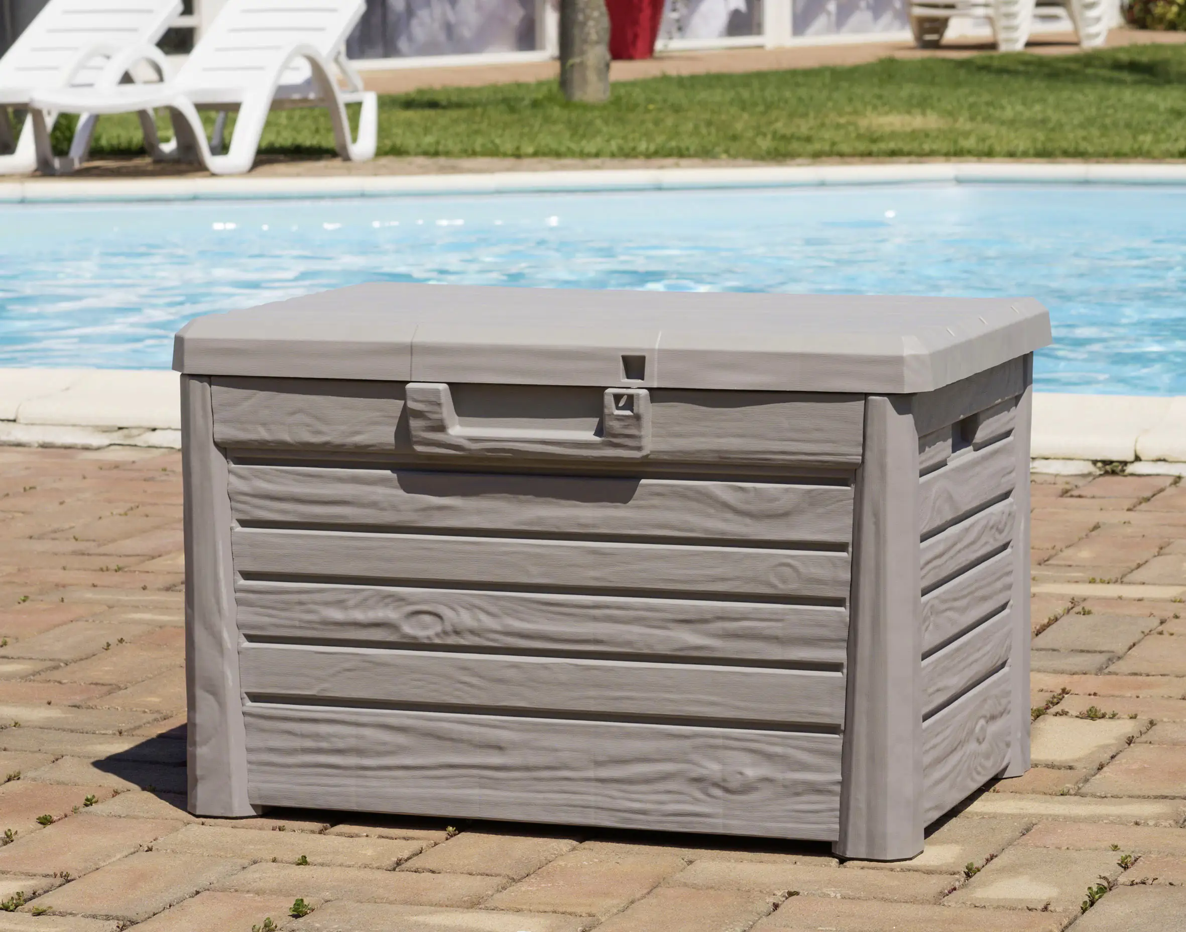 4055894586211_3169904 Dobar Gartentruhe aus Kunststoff warmgrau 73 x 50,5 x 46,5 cm