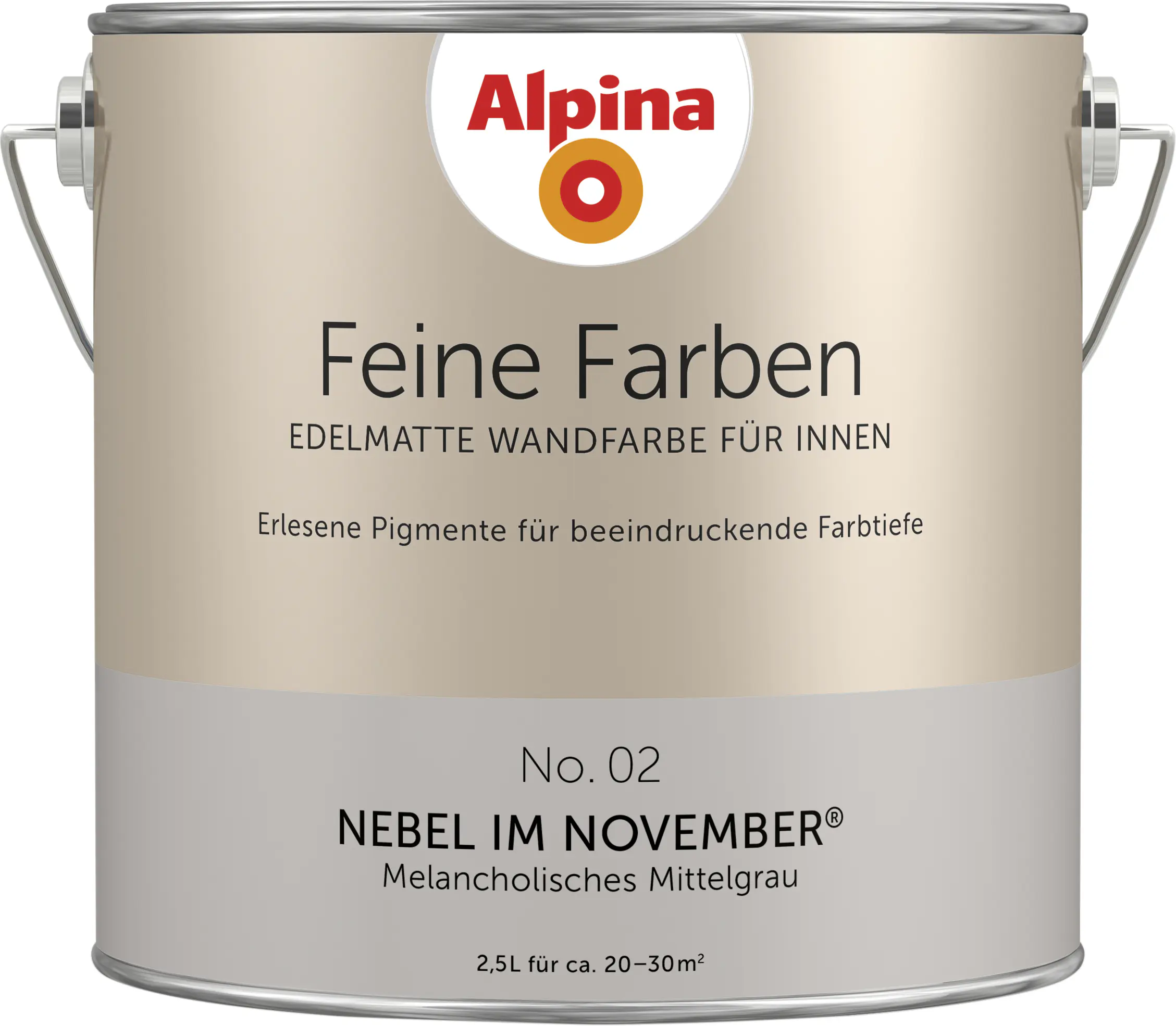 Alpina Feine Farben Wandfarbe No. 02 Nebel im November - melancholisches mittelgrau 2,5 L