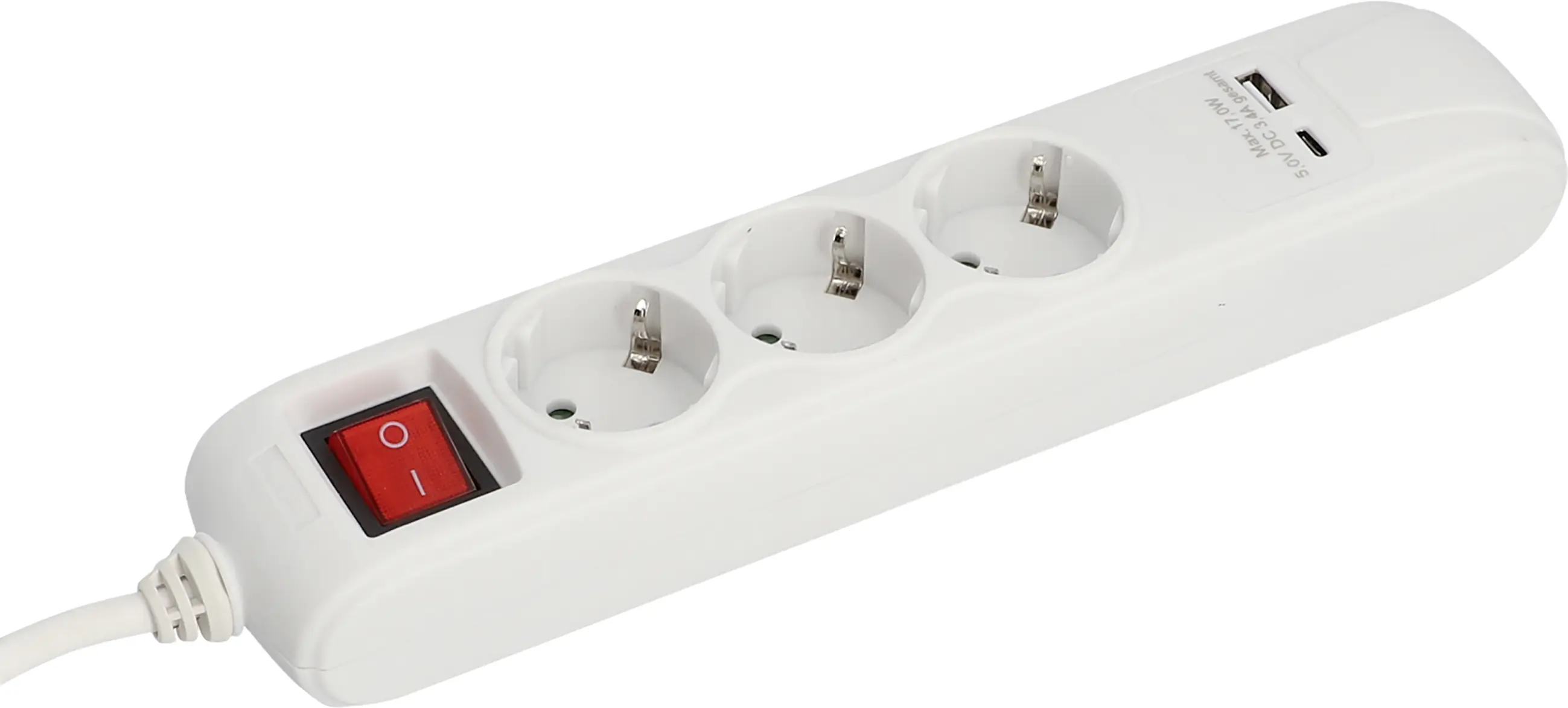 Unitec Steckdosenleiste 3-fach 1,4 m mit Berührungsschutz Schalter & 2 x USB 2-fach weiß