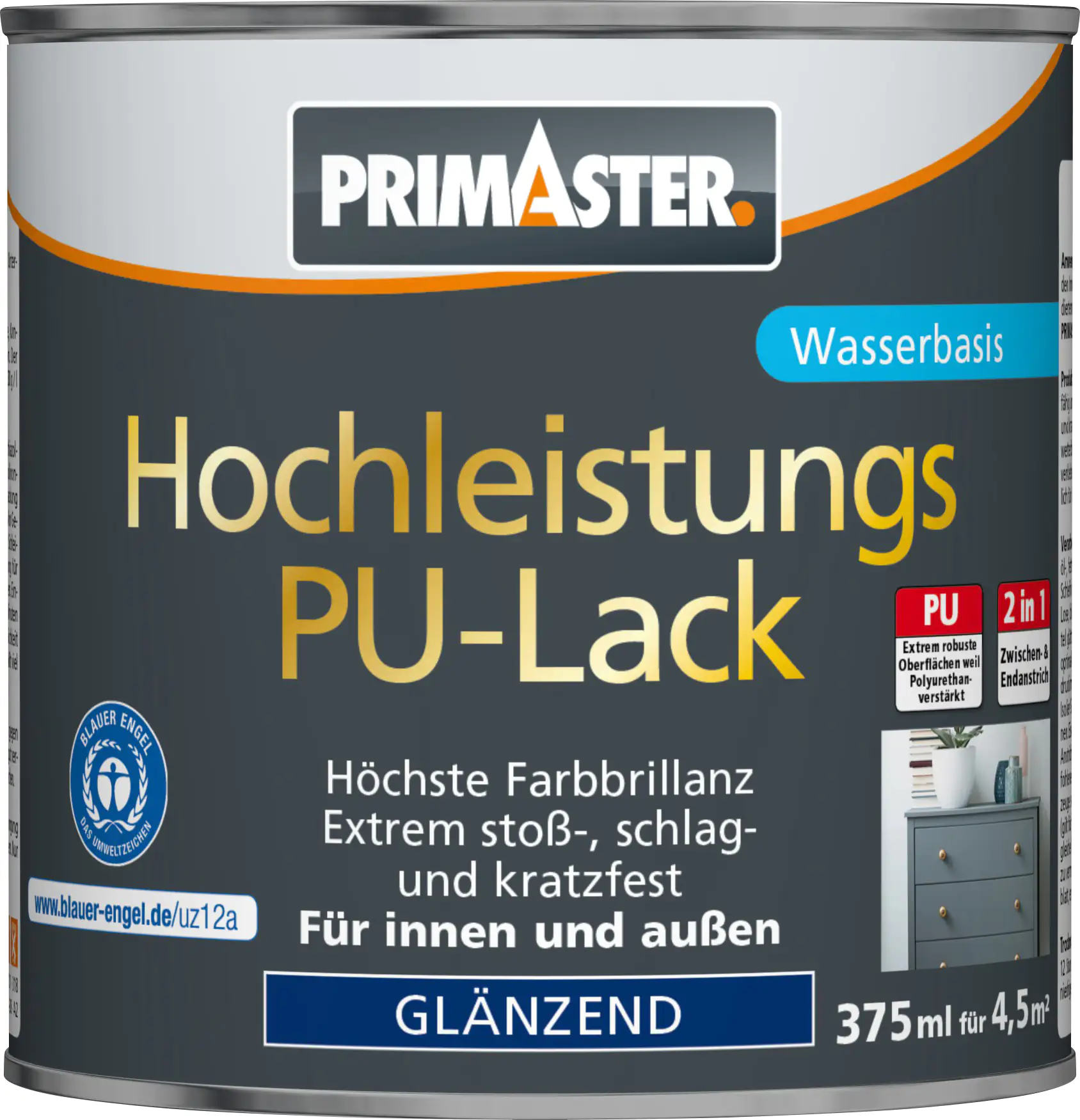 Primaster Hochleistungs-PU-Lack RAL 9001 375 ml 2in1 cremeweiß glänzend Primaster Hochleistungs-PU-Lack RAL 9001 375 ml 2in1 cremeweiß glänzend