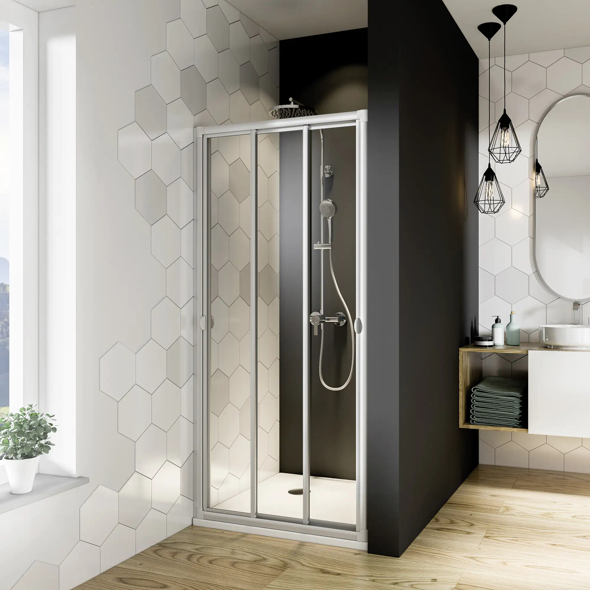 Breuer Fara 4 Schiebetür Nische/Seitenwand 80 x 185 cm Kunststoffglas