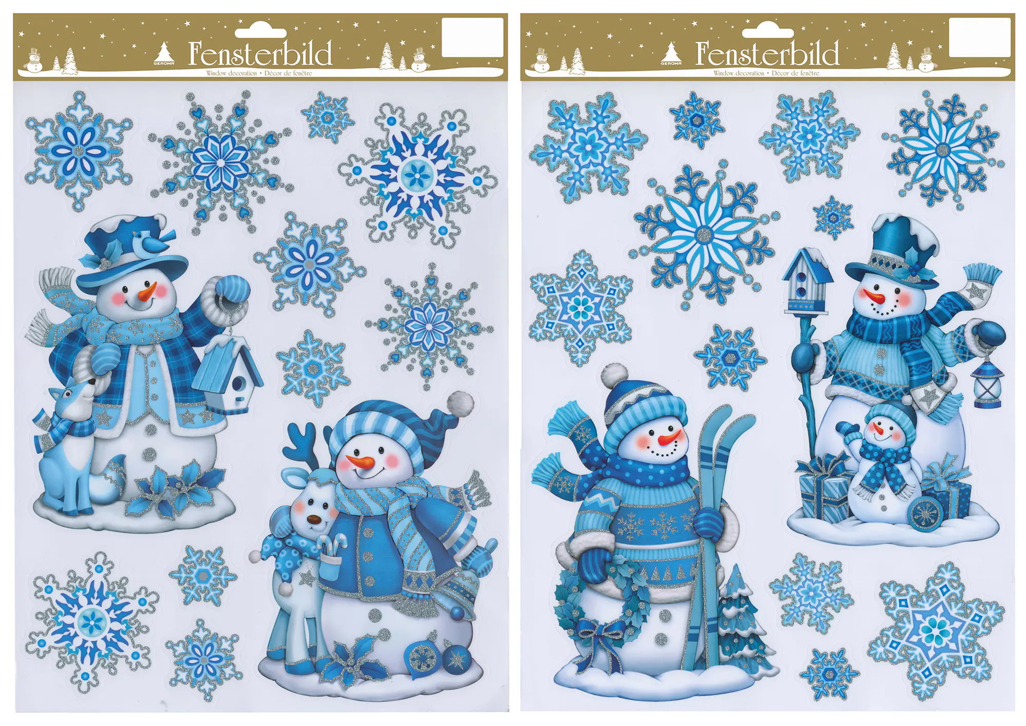 Fensterbild mit Schneemann & Schneeflocken Kunststoff 29 x 41 cm blau-weiß 2-fach sortiert Fensterbild mit Schneemann & Schneeflocken Kunststoff 29 x 41 cm blau-weiß 2-fach sortiert