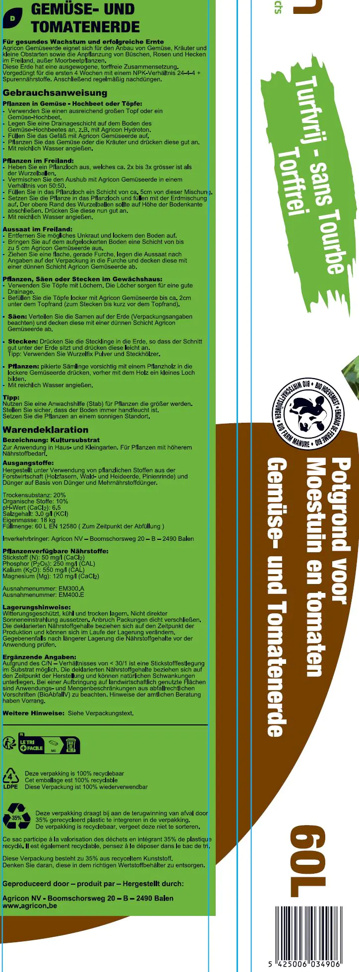 Agrcon Torffreie Gemüse- und Tomatenerde 60 L Agrcon Torffreie Gemüse- und Tomatenerde 60 L