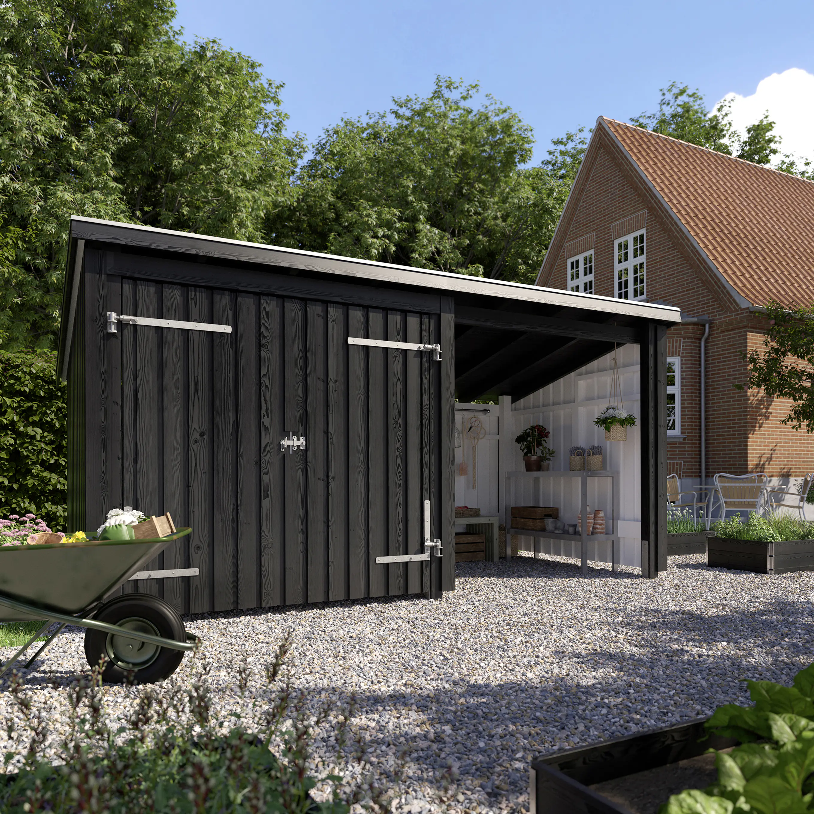 Plus Gartenhaus Nordic Multi 416 x 208 cm natur mit Doppeltür, offen