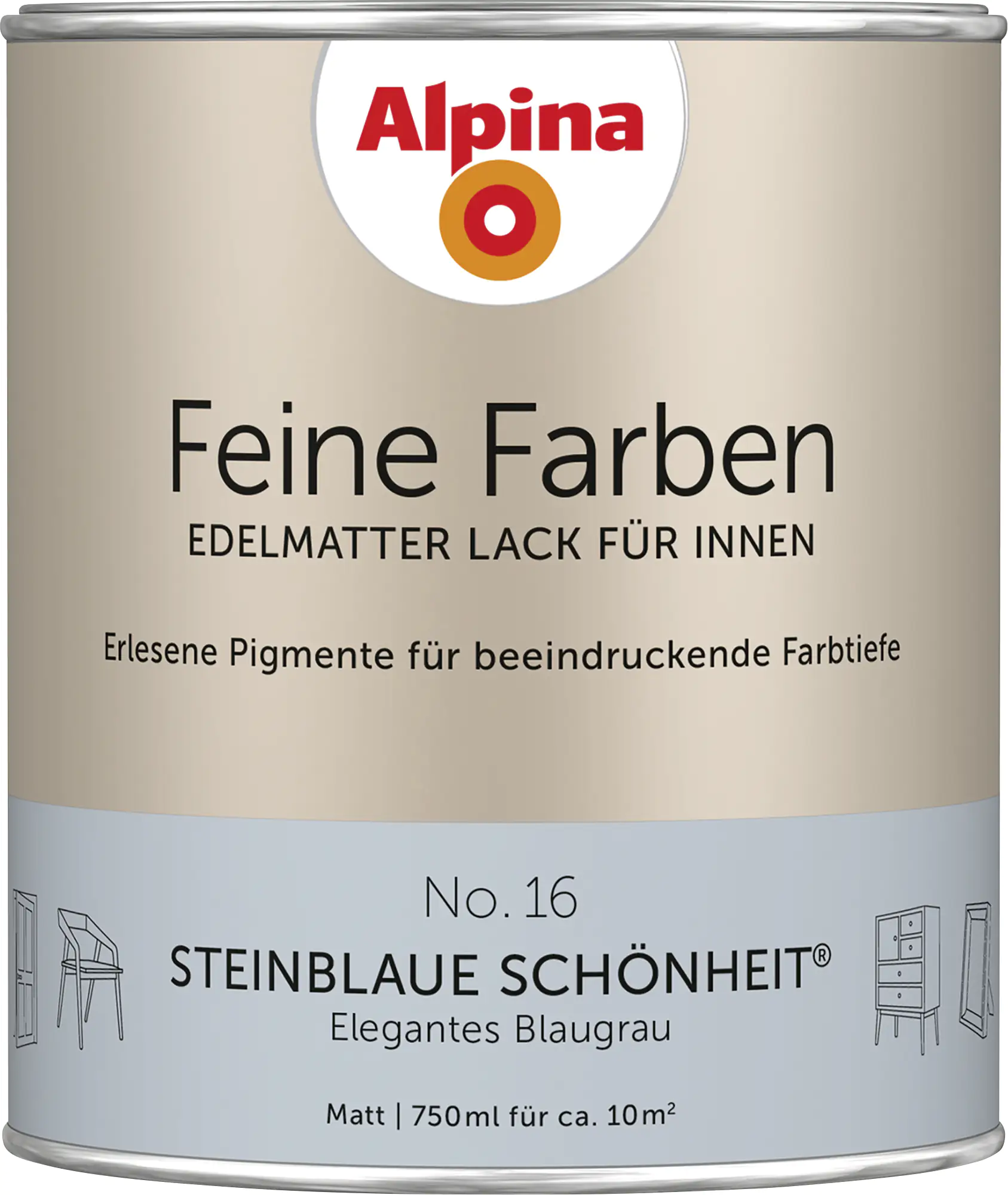 Alpina Feine Farben Lack No. 16 Steinblaue Schönheit  blaugrau edelmatt 750 ml