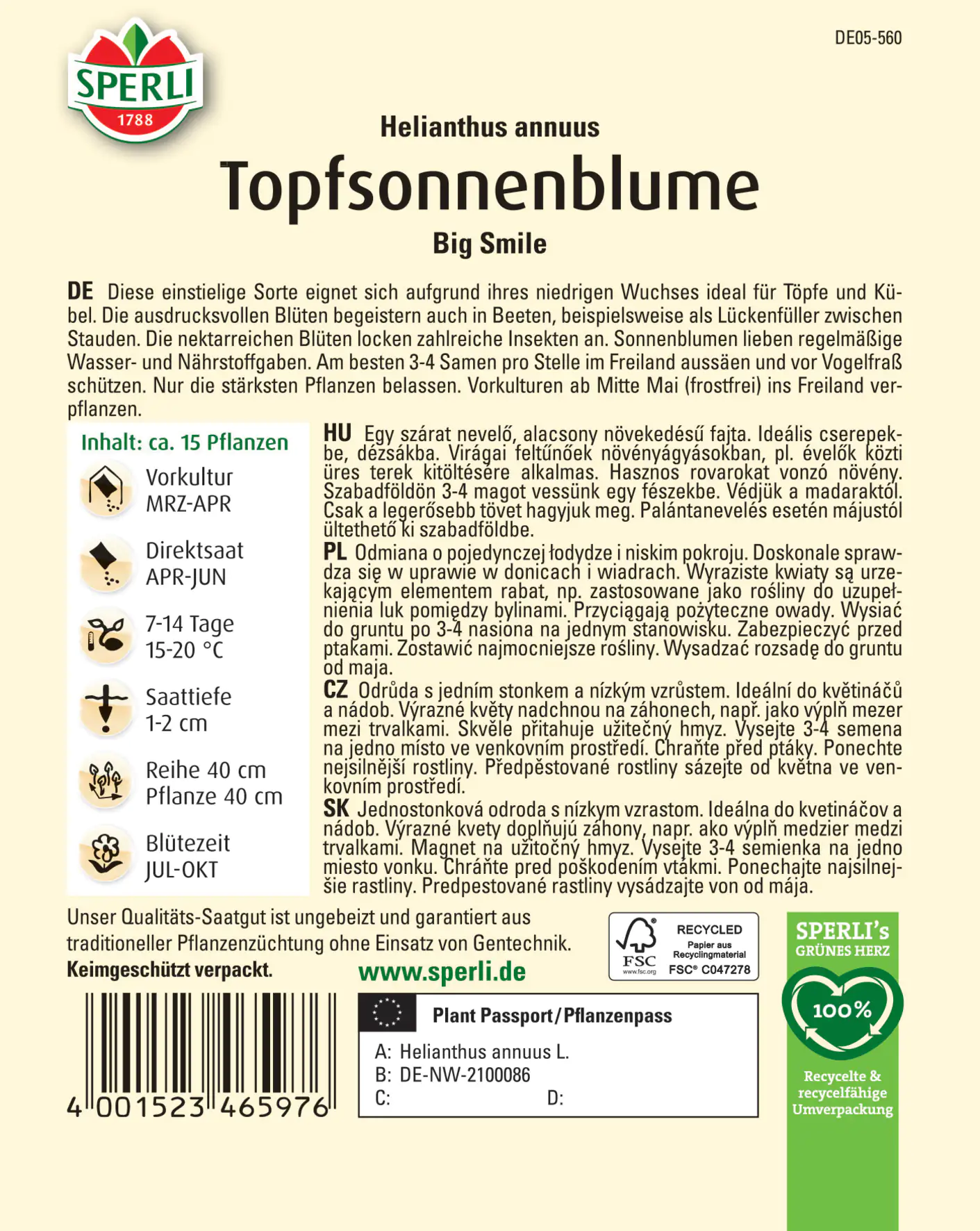 Sperli Topfsonnenblume Big Smile Sperli Topfsonnenblume Big Smile