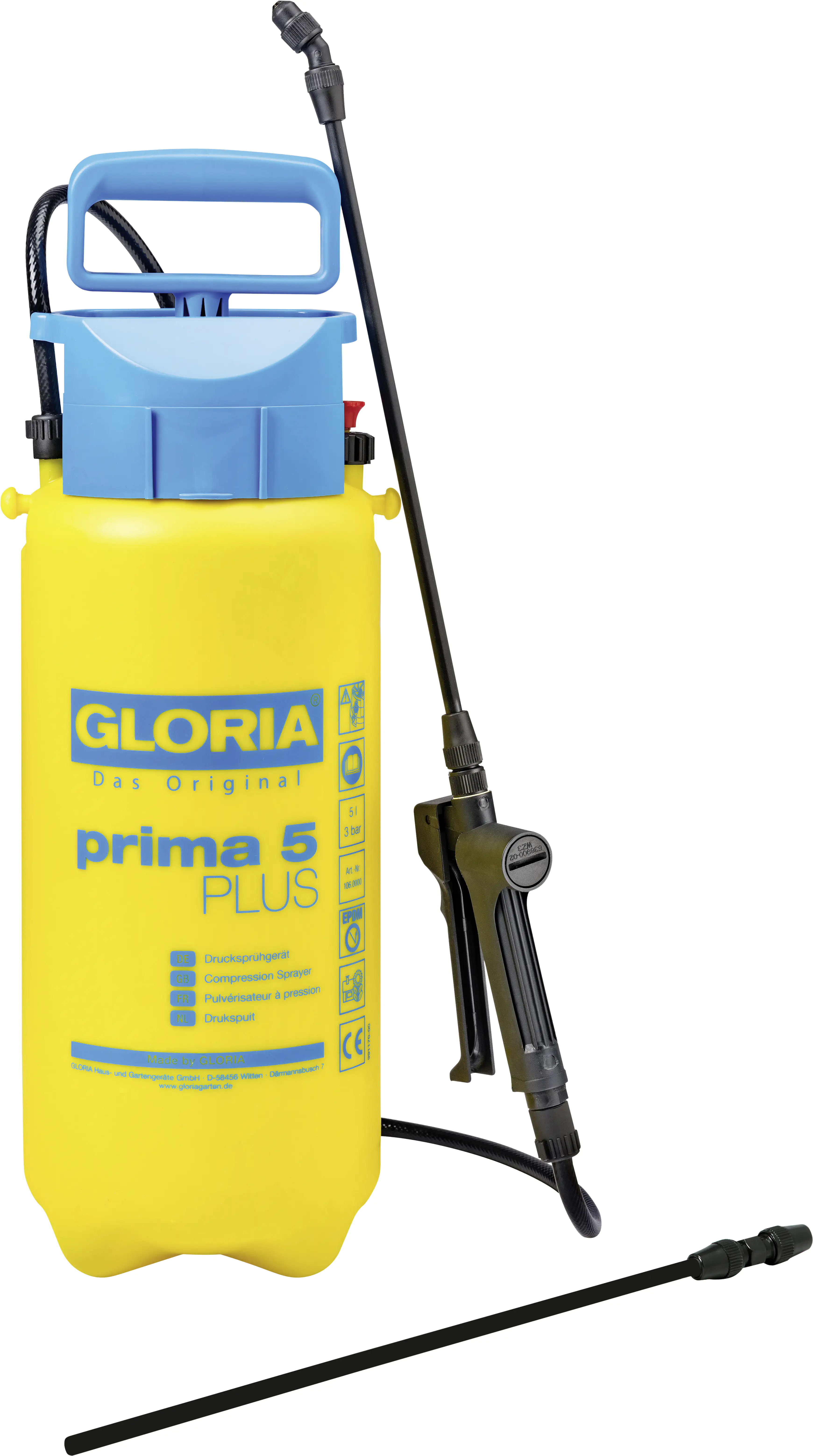 Gloria Drucksprüher prima 5 PLUS, Gartenspritze für Essig/Essigsäure 5 L