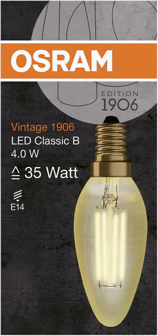 Osram LED Kerzenlampe Vintage 1906 E14 4,5W warmweiß, amber