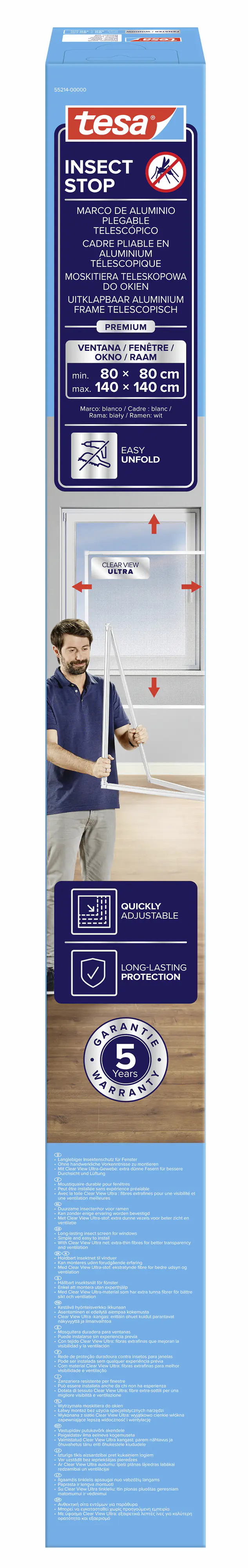 tesa Fliegenschutz-Fenster FALT 80 x 80 - 140 x 140 cm weiß/weiß