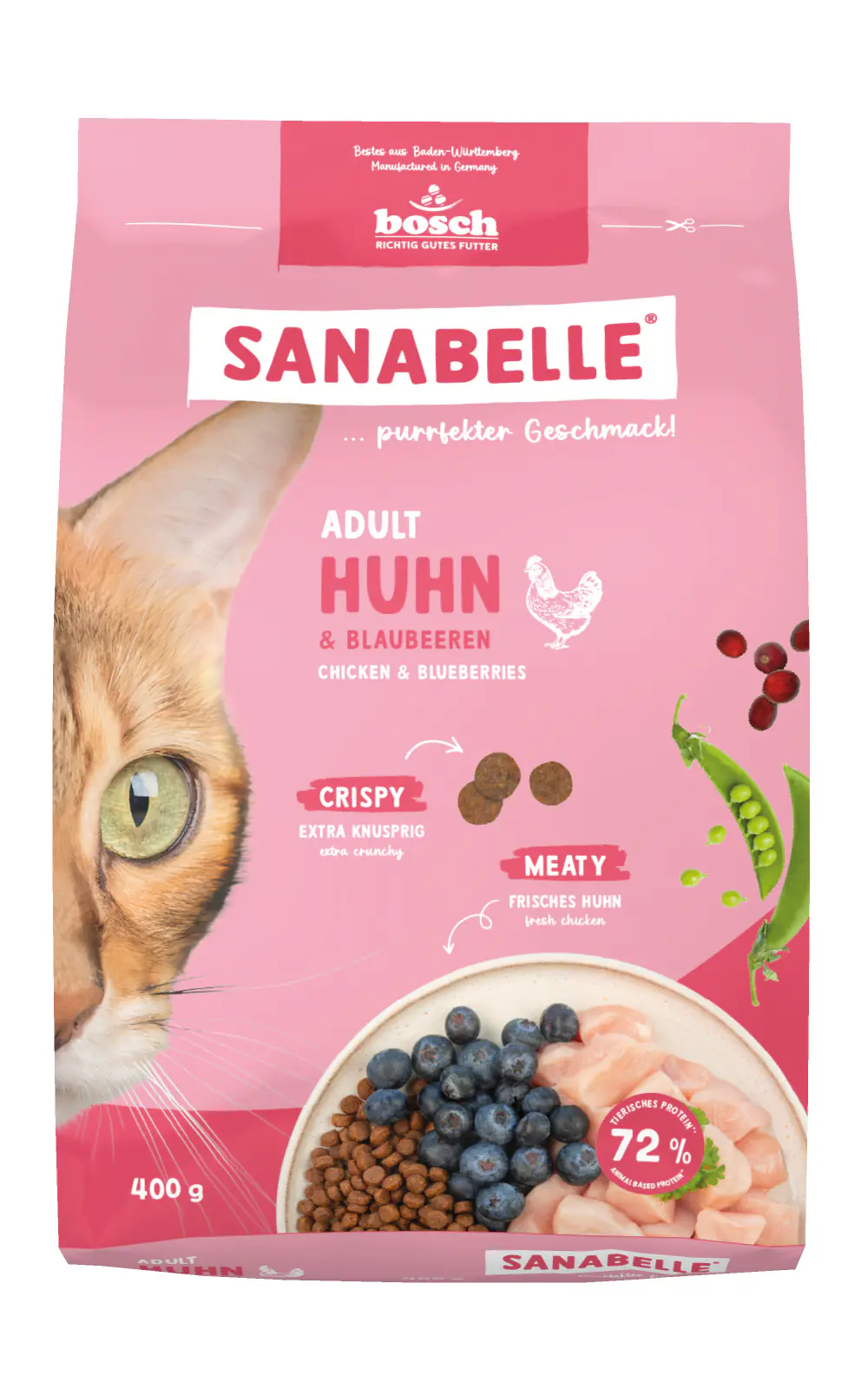 Sanabelle Katzentrockenfutter Adult mit Huhn & Blaubeeren für ausgewachsene Katzen 400 g