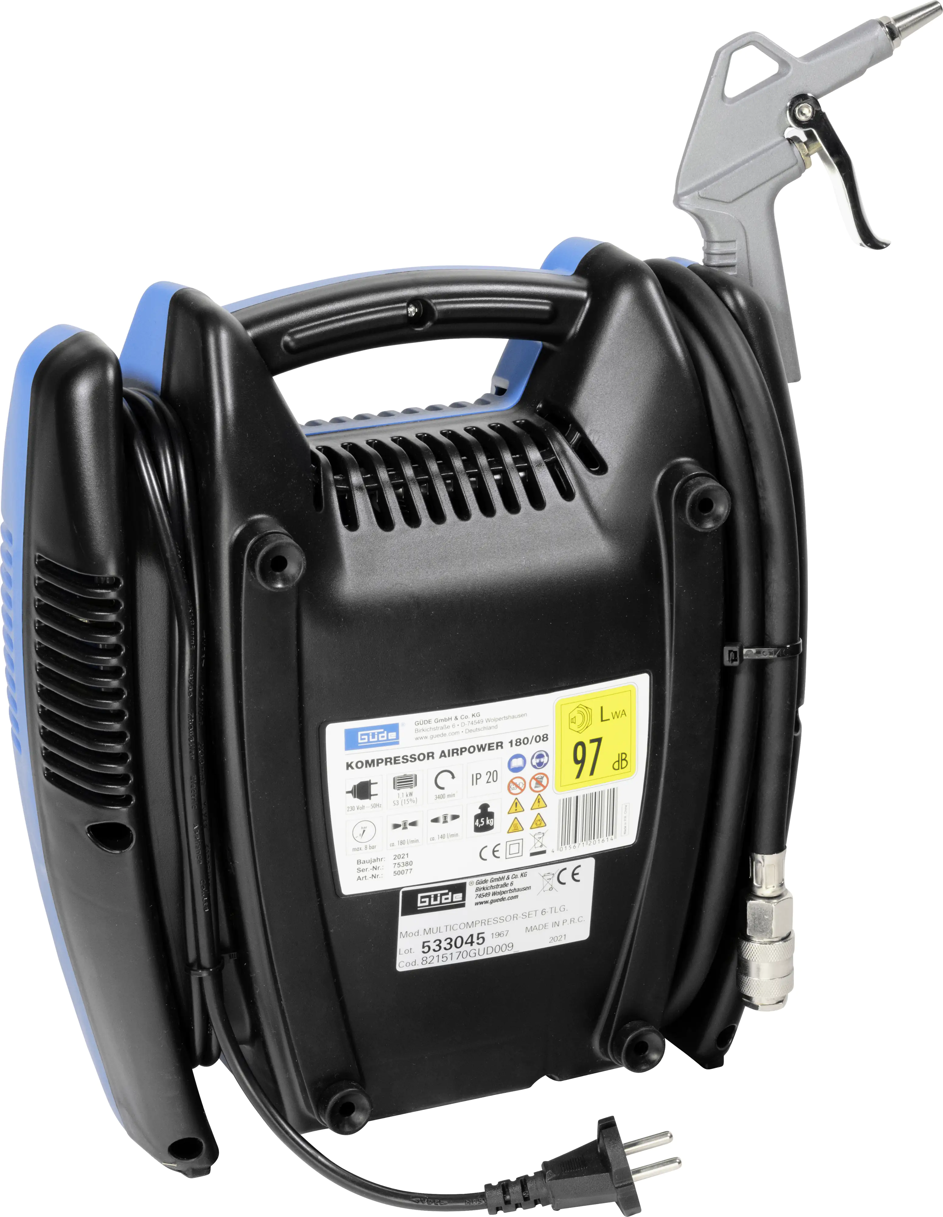 4015671201614_2865061 Güde Multikompressor-Set Airpower 180-08 8 bar 180 l/min 1,1 kW