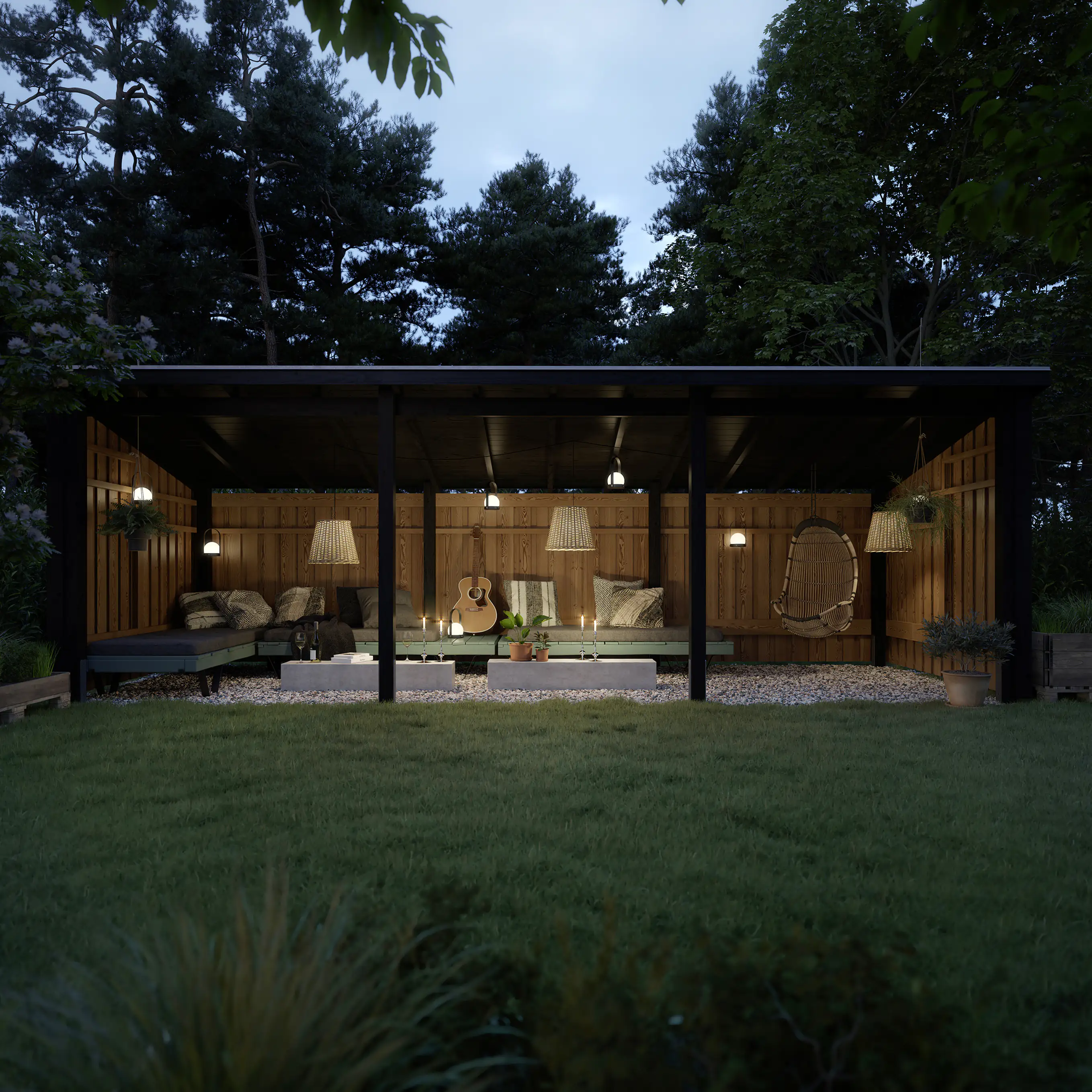 Plus Gartenhaus Nordic Multi 619 x 208 cm natur offen mit Dachpappe