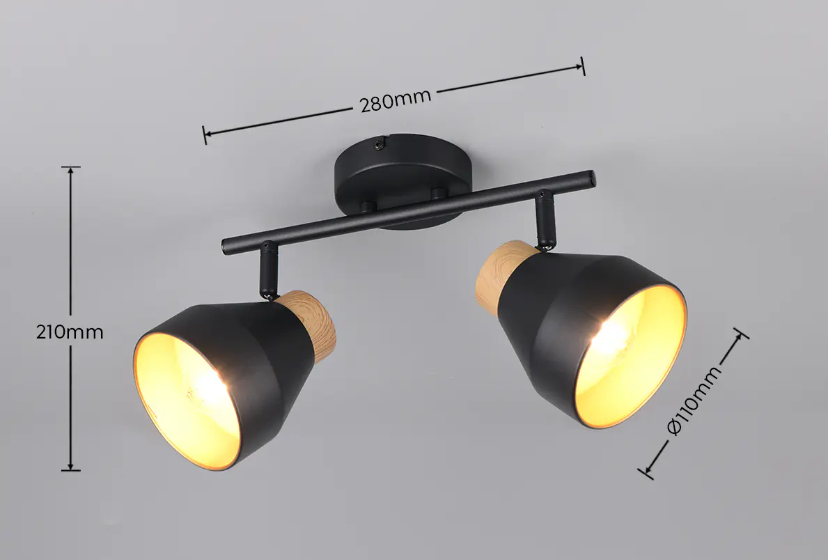 Trio LED-Deckenlampe 2er Spot Valentin 21 x 32 cm schwarz matt/natur