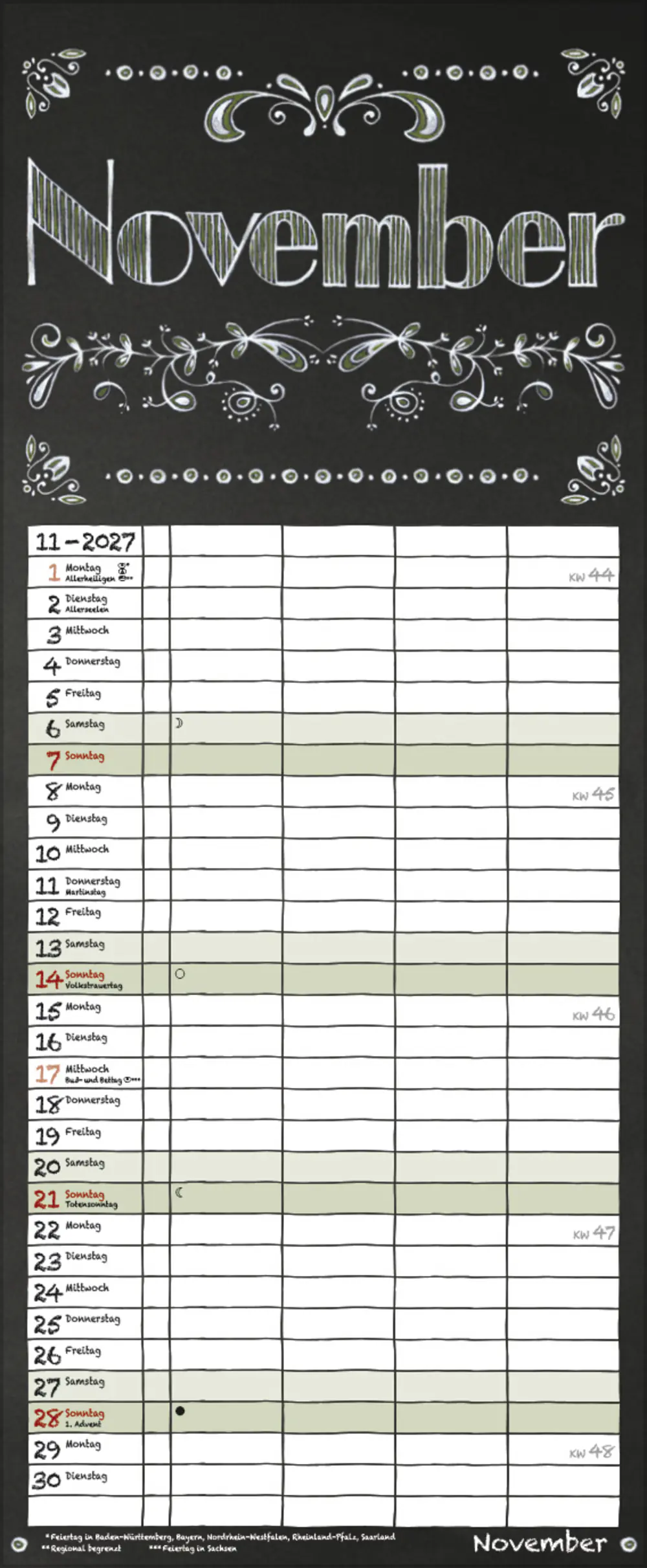 Korsch Kalender Timer Tafel 2027