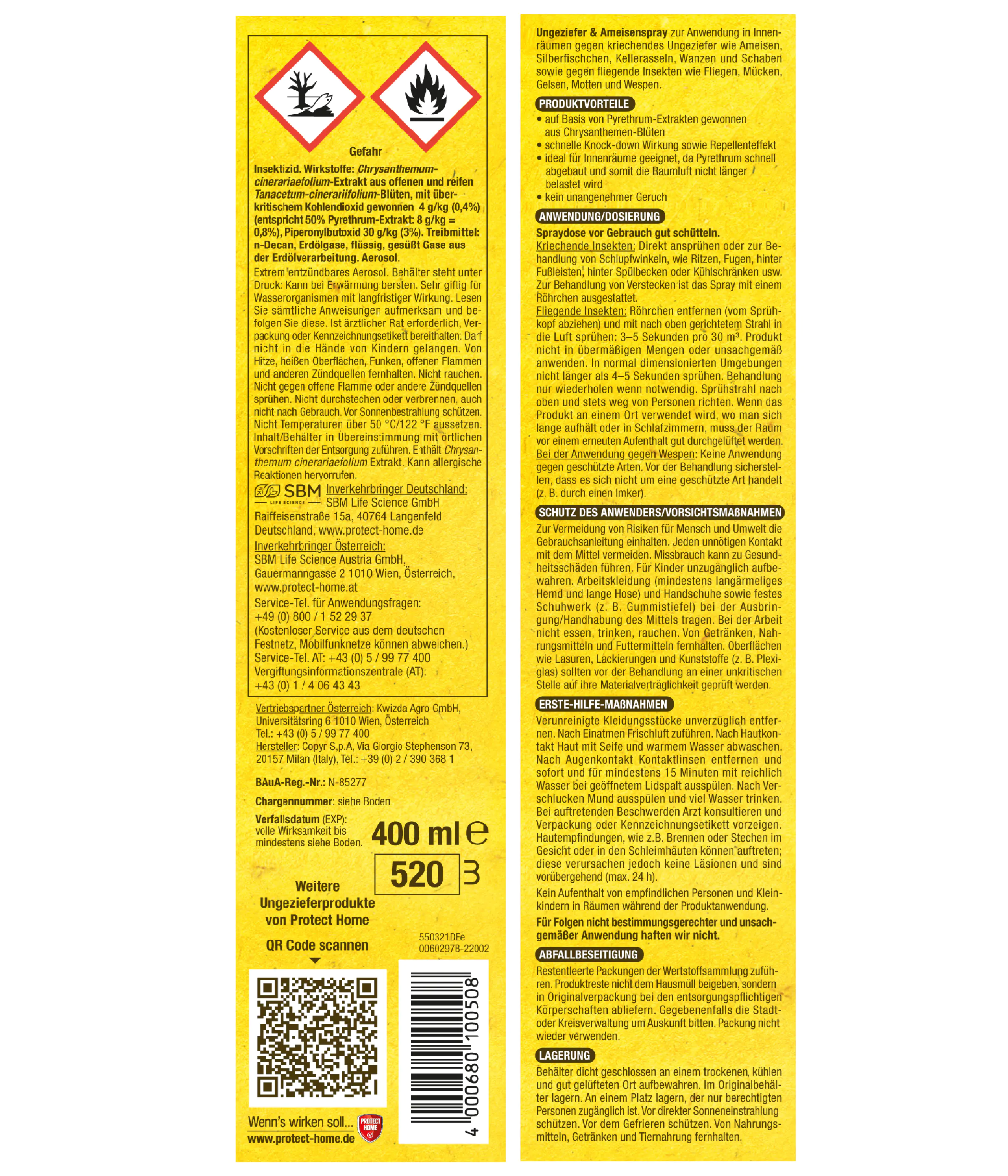 Protect Home Natria Ungeziefer & Ameisen Spray 400 ml Protect Home Natria Ungeziefer & Ameisen Spray 400 ml