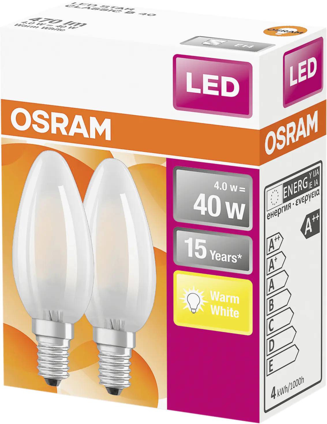 Osram LED Leuchtmittel Clas B40 E14 4W 2er Pack warmweiß, weiß matt Osram LED Leuchtmittel Clas B40 E14 4W 2er Pack warmweiß, weiß matt