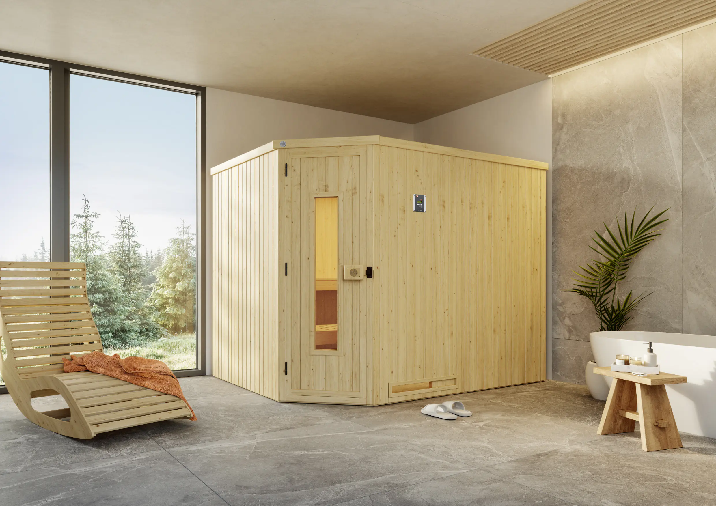 Weka Element-Ecksauna Varberg 4 HT mit isolierter Massivholztür