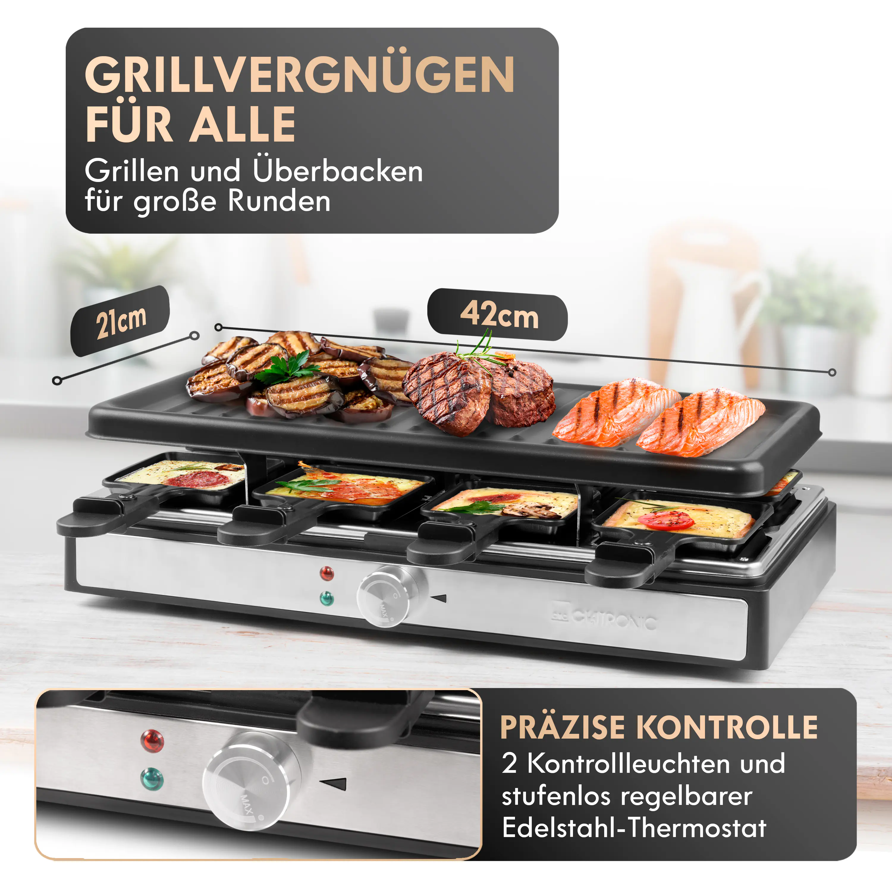 Clatronic Raclette-Grill RG 3757 für 8 Personen 1400 W