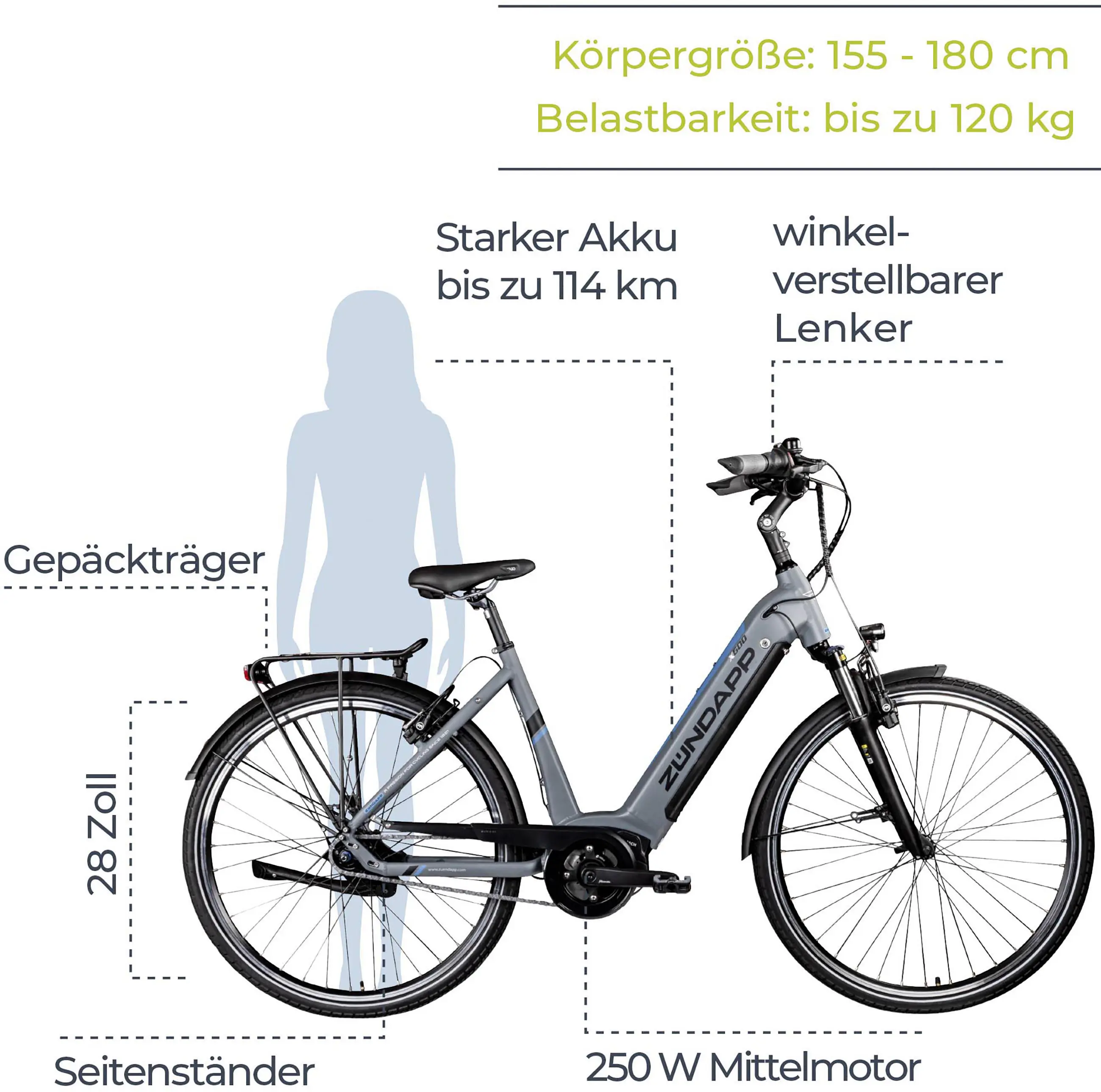 Zündapp E-Bike X600 City 28 Zoll 7-Gang 400 Wh grau blau