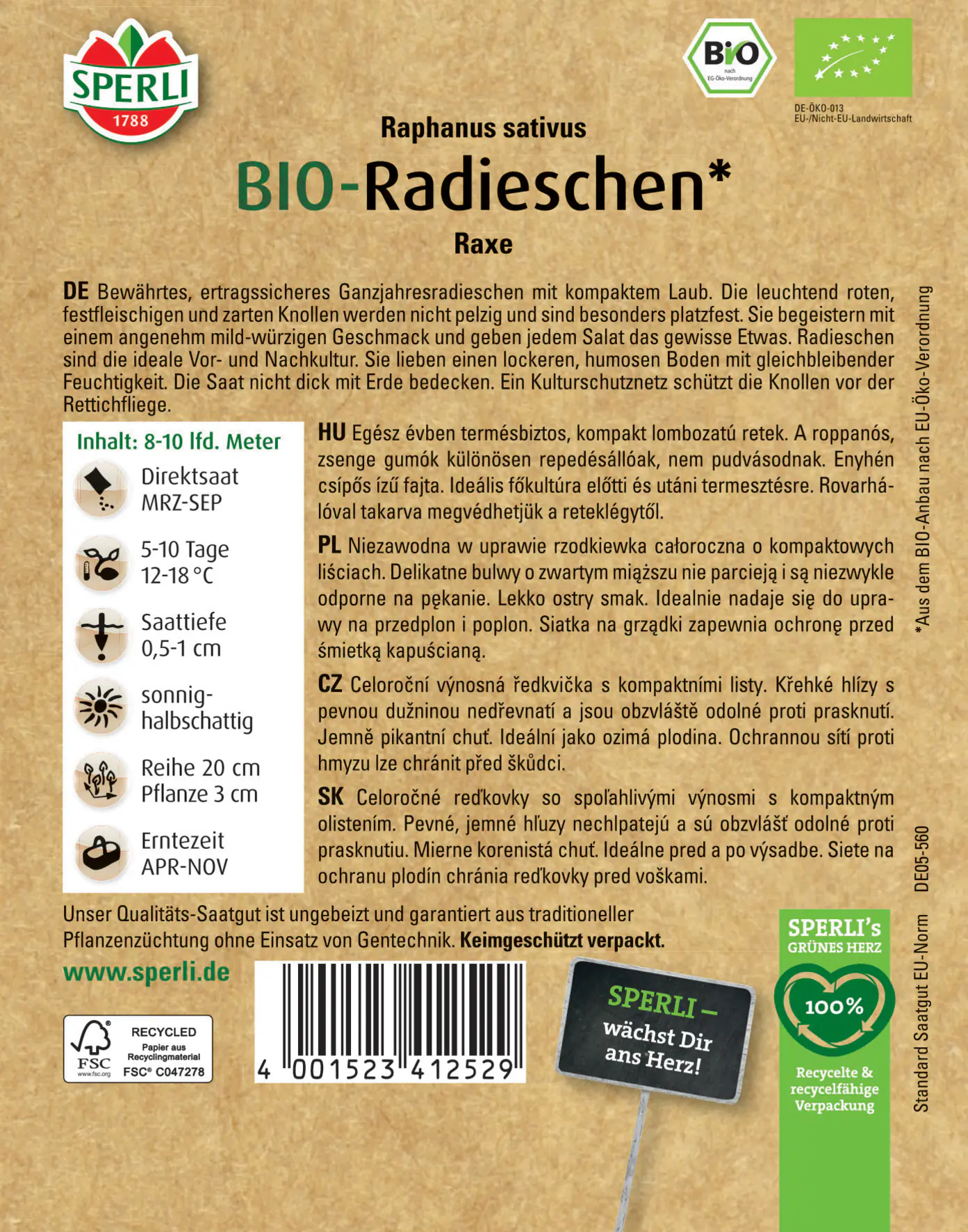 Sperli Bio Radieschen Raxe
