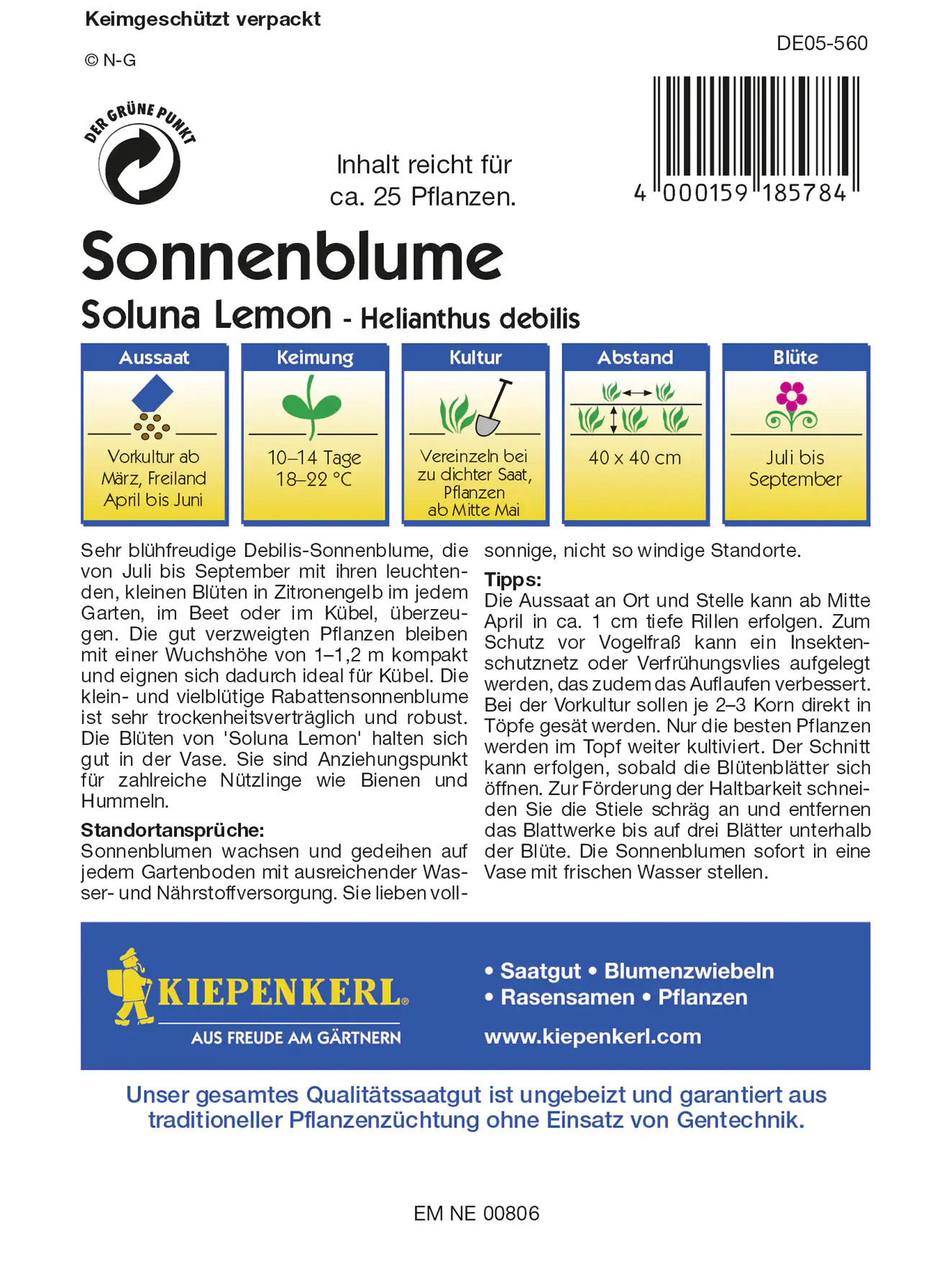 Kiepenkerl Sonnenblume Soluna Lemon Inhalt reicht für ca. 25 Pflanzen
