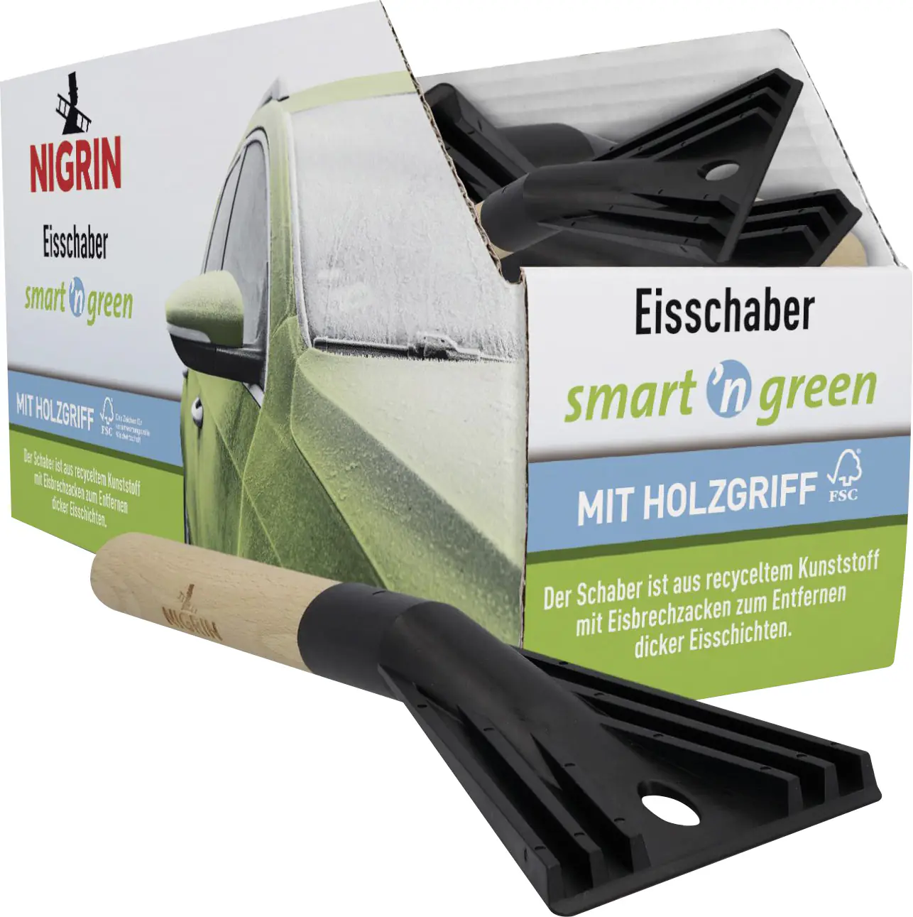 Nigrin Eiskratzer Smart'n green mit Holzgriff