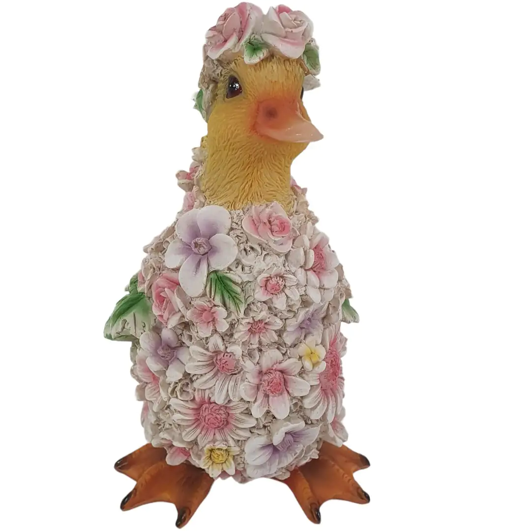 Dekofigur Küken mit Blumen 18 x 10,5 x 11 cm gelb weiß rosa