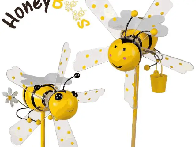Happy People Windmühle Honigbiene sehr groß 17x15cm, lose, Stab: 48,5 cm