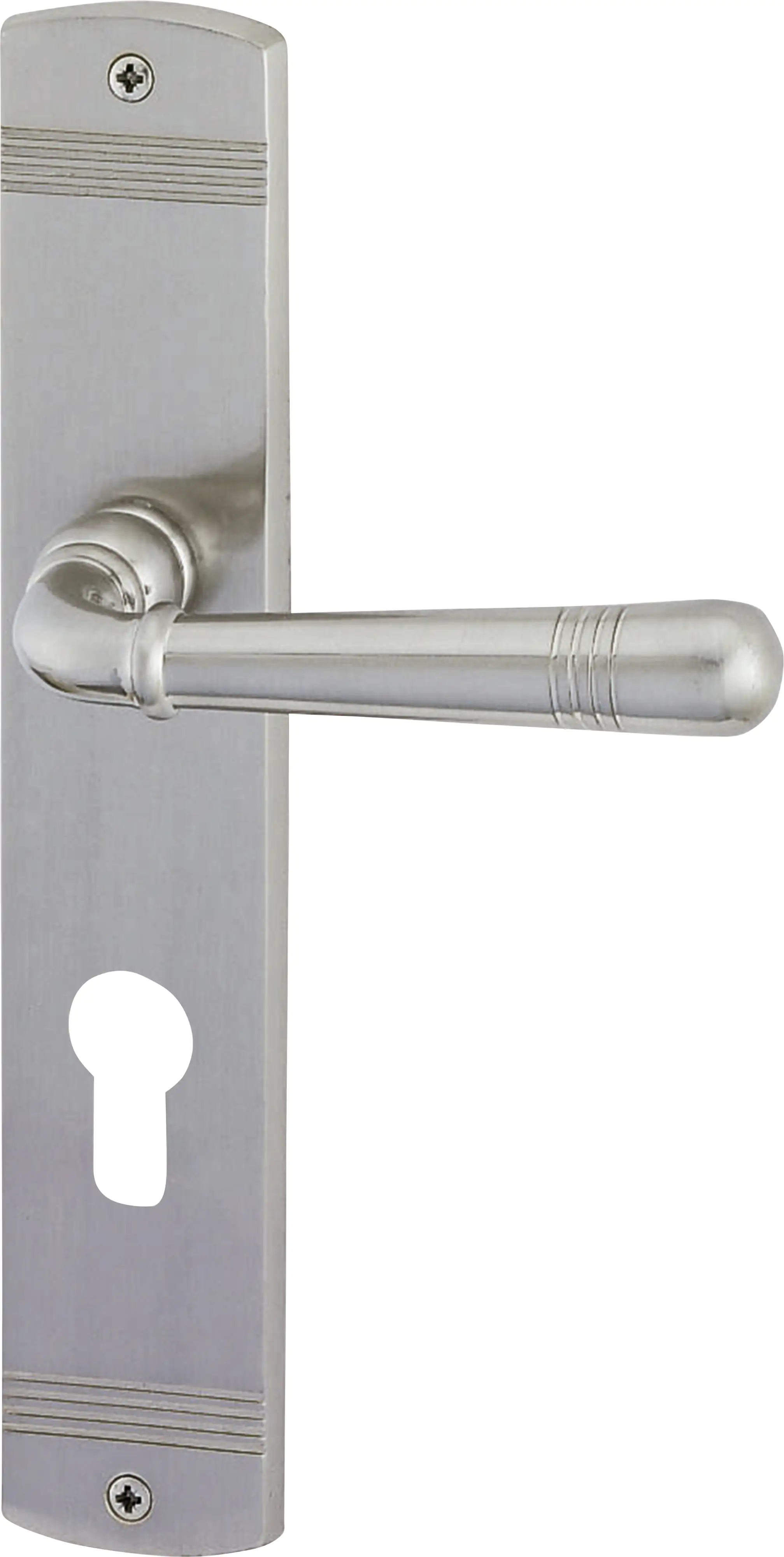 Alpertec PZ-Langschildgarnitur Sale Messing edelstahlfarbig abgerundet