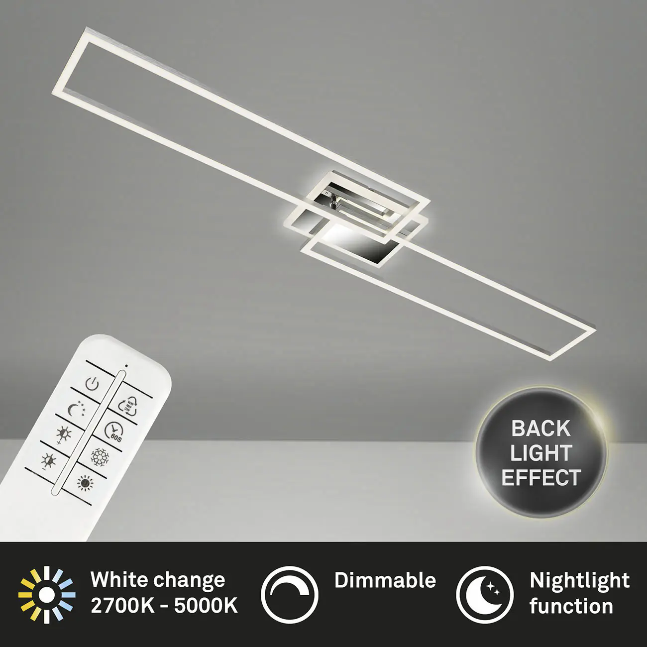 Briloner LED-Deckenleuchte Frame chrom 110 x 24,8 cm CCT dimmbar