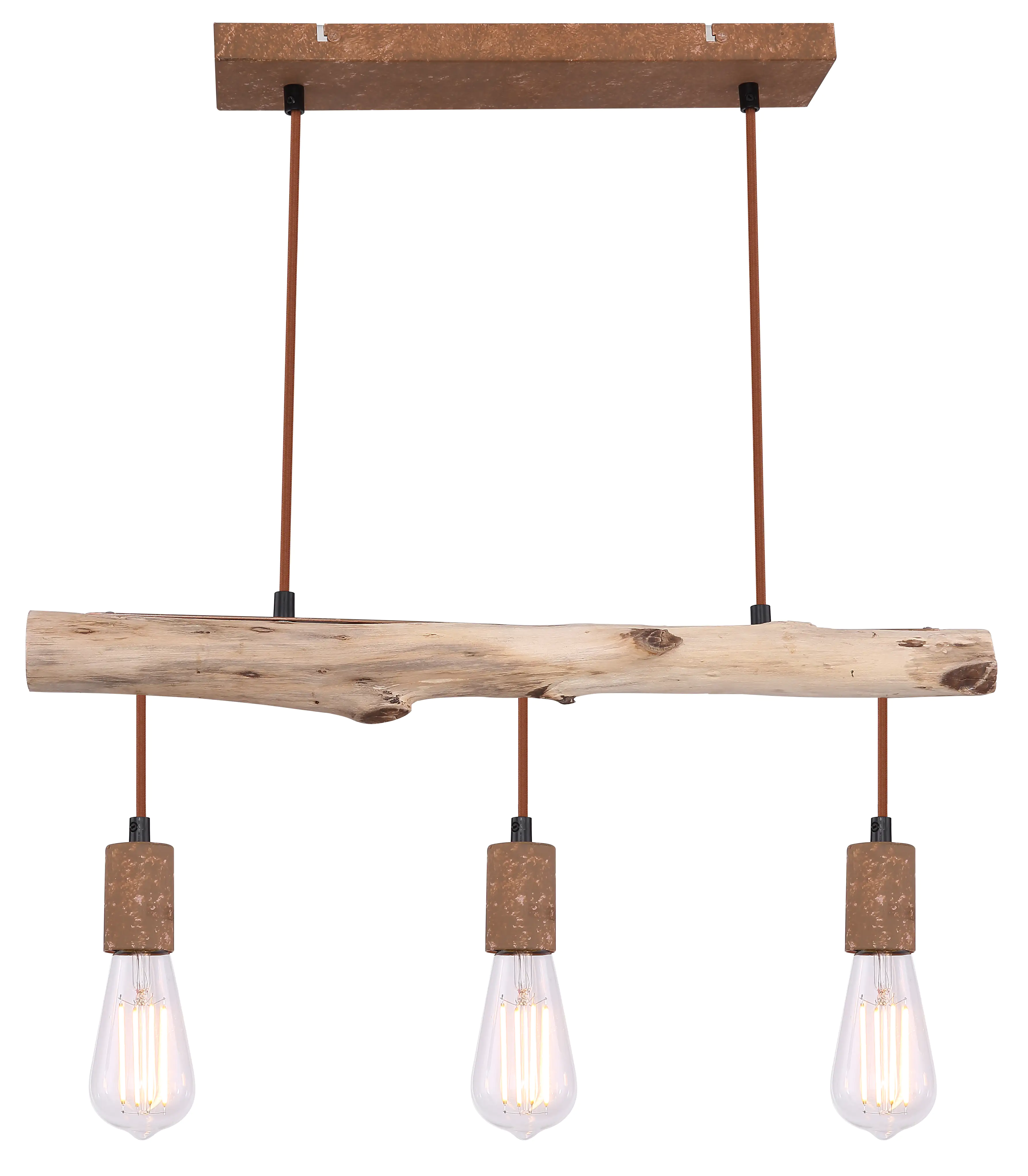 9007371392636 Globo 3er Hängeleuchte Jakob rost-holz 60 x 8,5 cm E27, max. 40 W