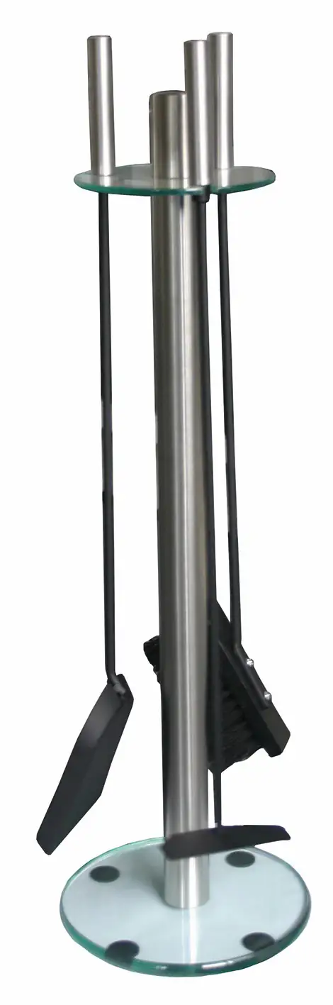 Alpertec Kamingarnitur 3-teilig, Edelstahl mit Glasboden Alpertec Kamingarnitur 3-teilig, Edelstahl mit Glasboden