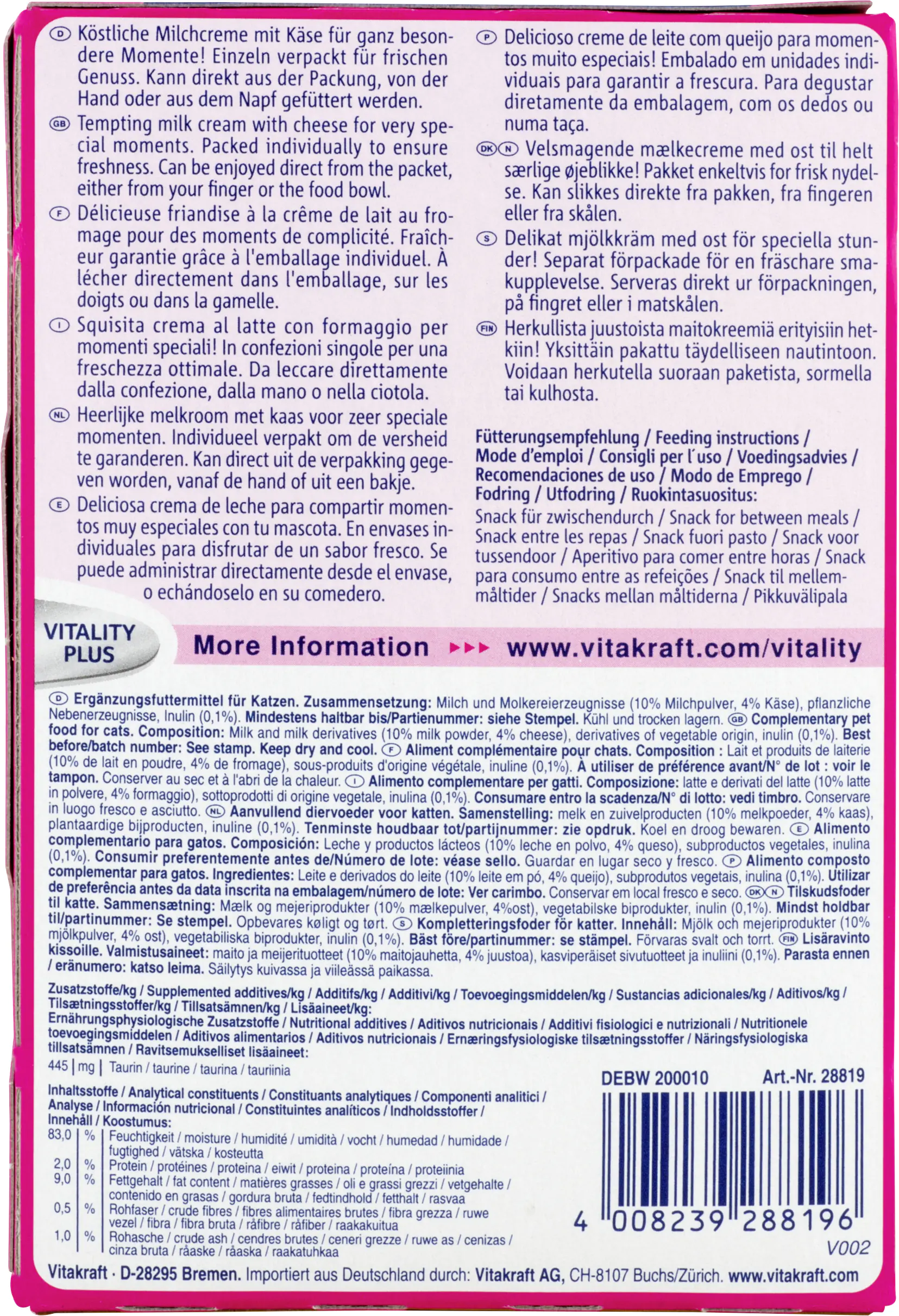 Vitakraft Milky Melody Katzensnack Milchcreme mit Käse 70g Vitakraft Milky Melody Katzensnack Milchcreme mit Käse 70g